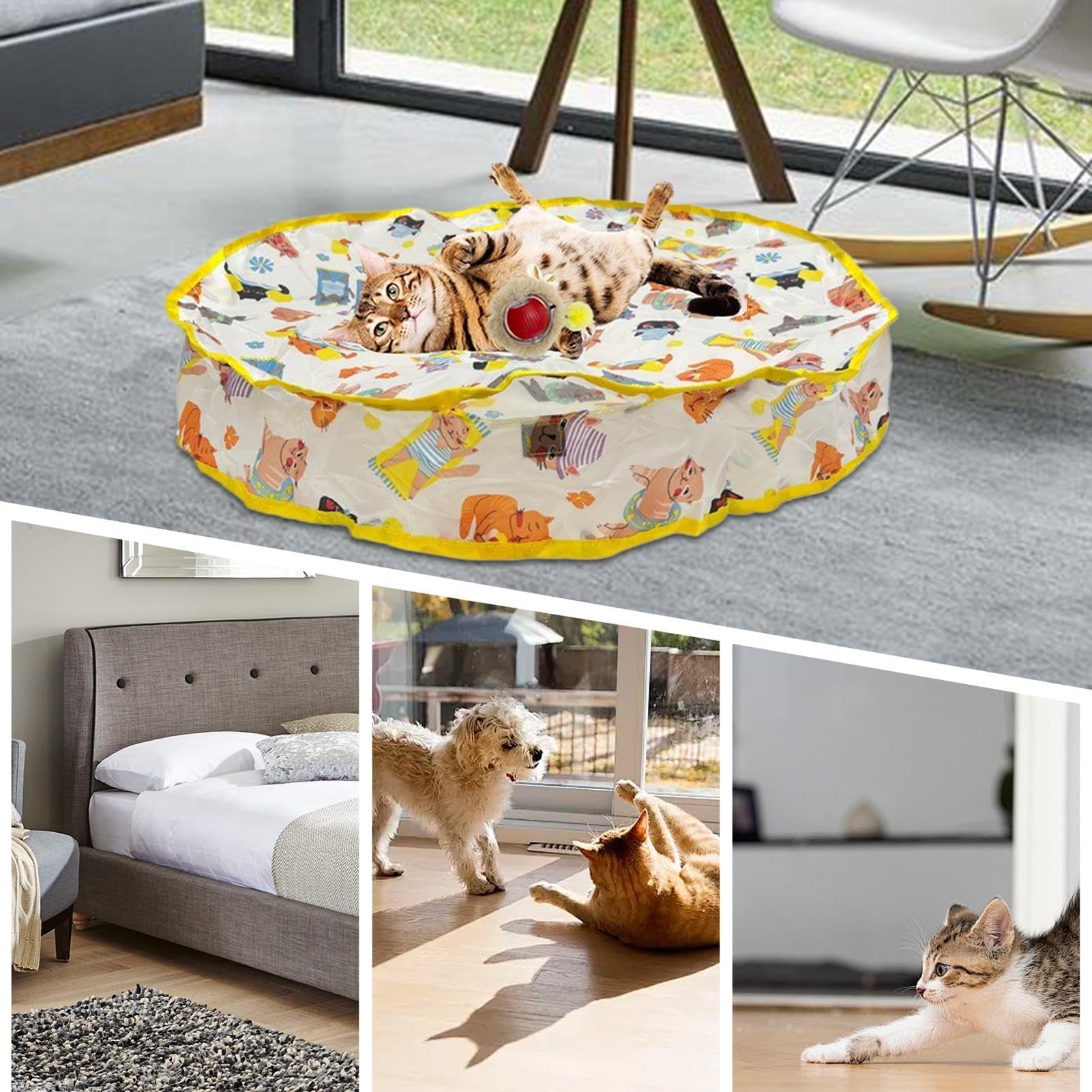 Juguetes para Gatos， Bola móvil automática del Juguete Gato - 360 Grados Que giran rápidamente rodando en la Bola de Alfombra