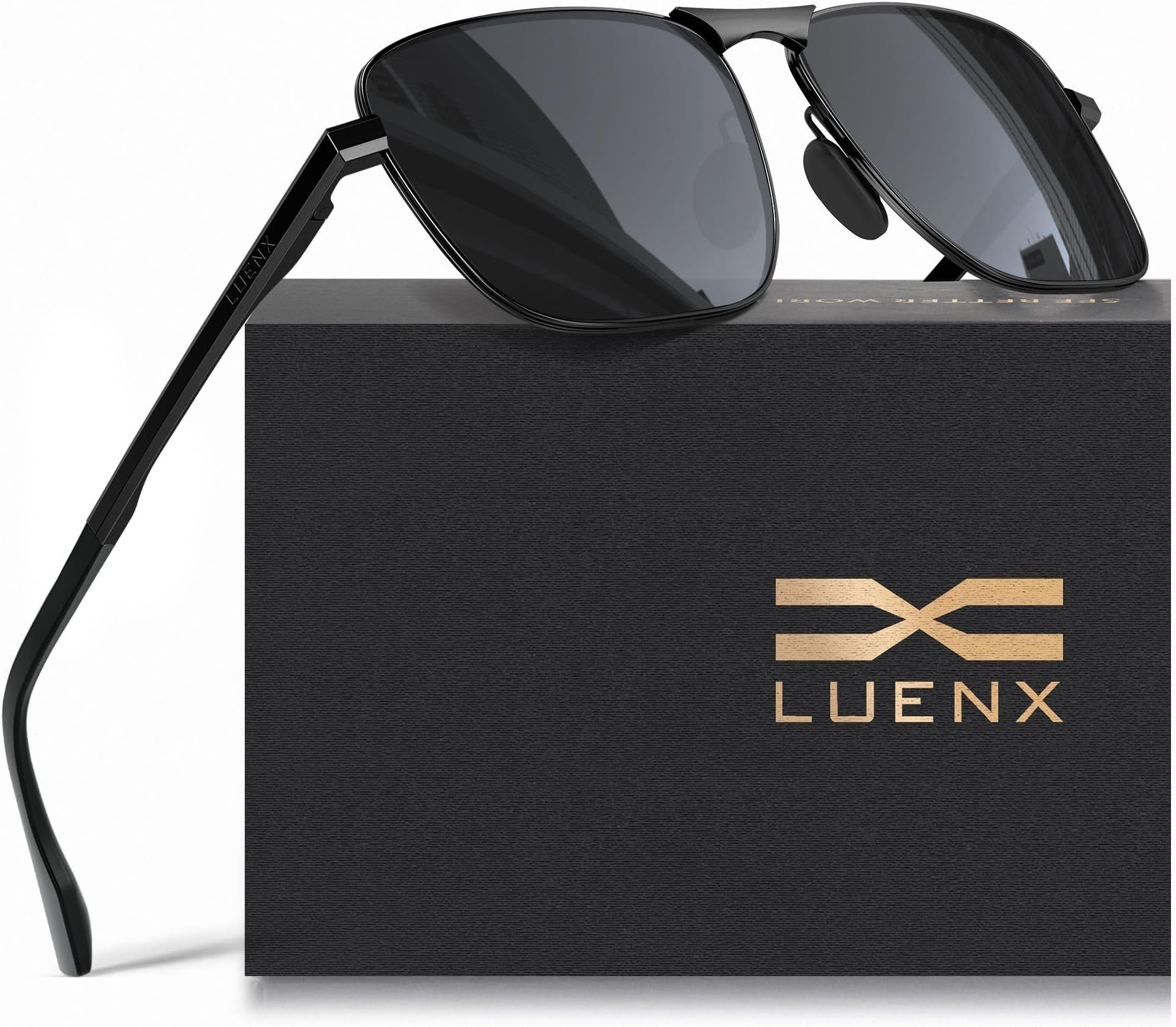 LUENX Rectangular Polarized Aviator Sunglasses for Men Retro Pilot Shades Driving UV400 Protection