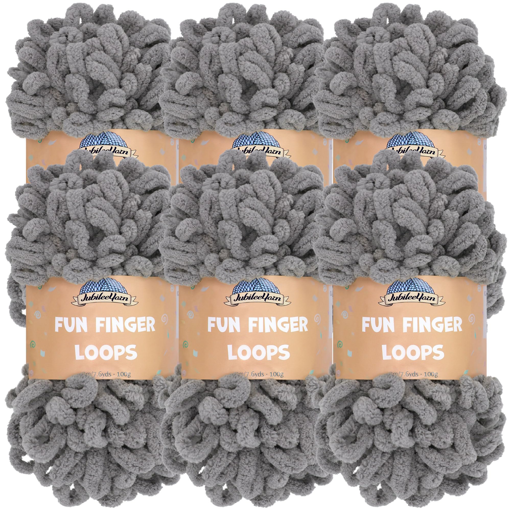 JubileeYarn Fun Finger Loops Yarn - Polyester Jumbo Weight Loop Yarn - 100g/Skein - Grey - 6 Skeins โ image 1
