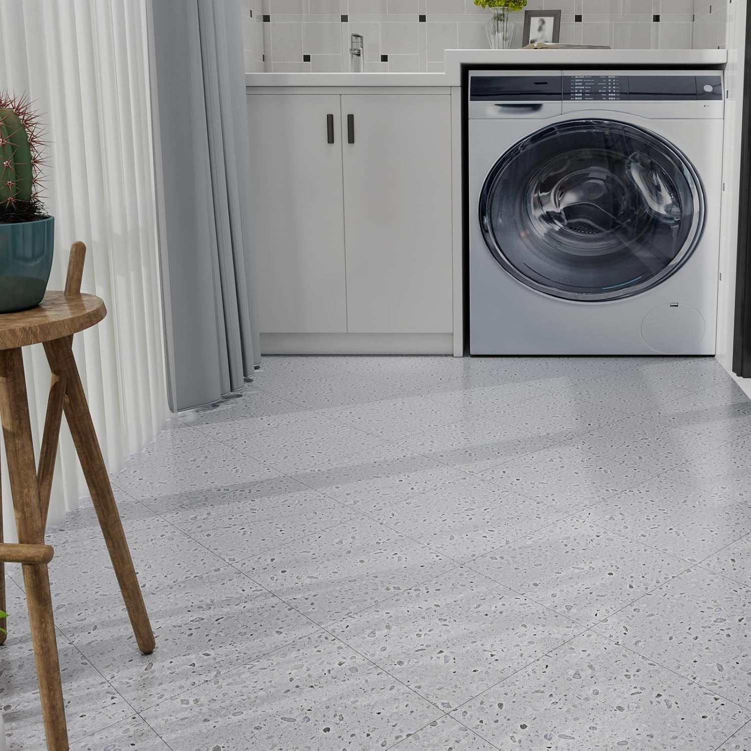 Peel and Stick Floor Tile 30-Pack 12 x 12 inch,Self-Adhesive Waterproof Vinyl Flooring Plank for Bathroom,Kitchen, Dining Room, Bedrooms, Cover 30 Sq. Ft,Modern Terrazzo