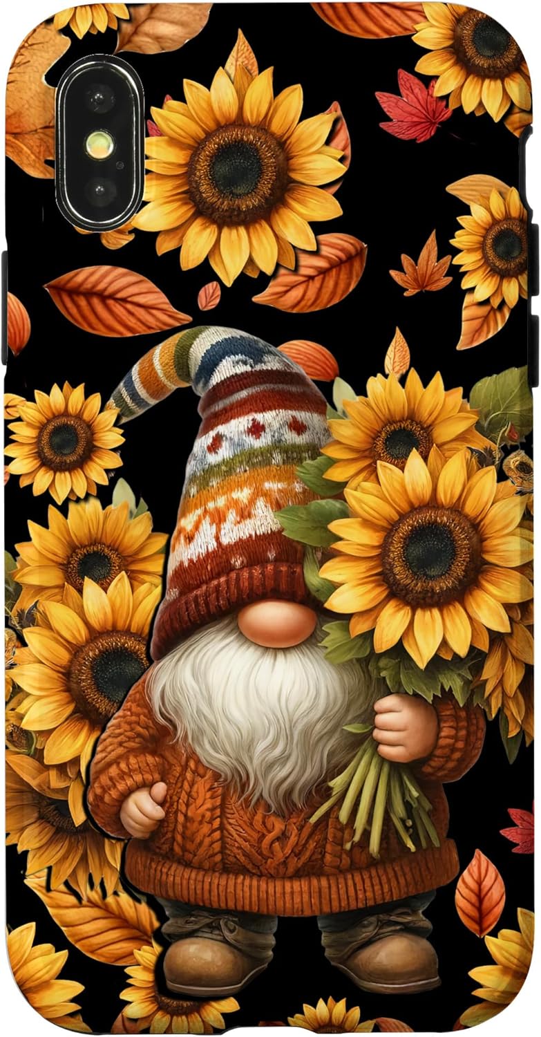 Aesthetic Fall Sunflower Pattern With Autumn Gnome Floral Case for iPhone 15 Pro Max