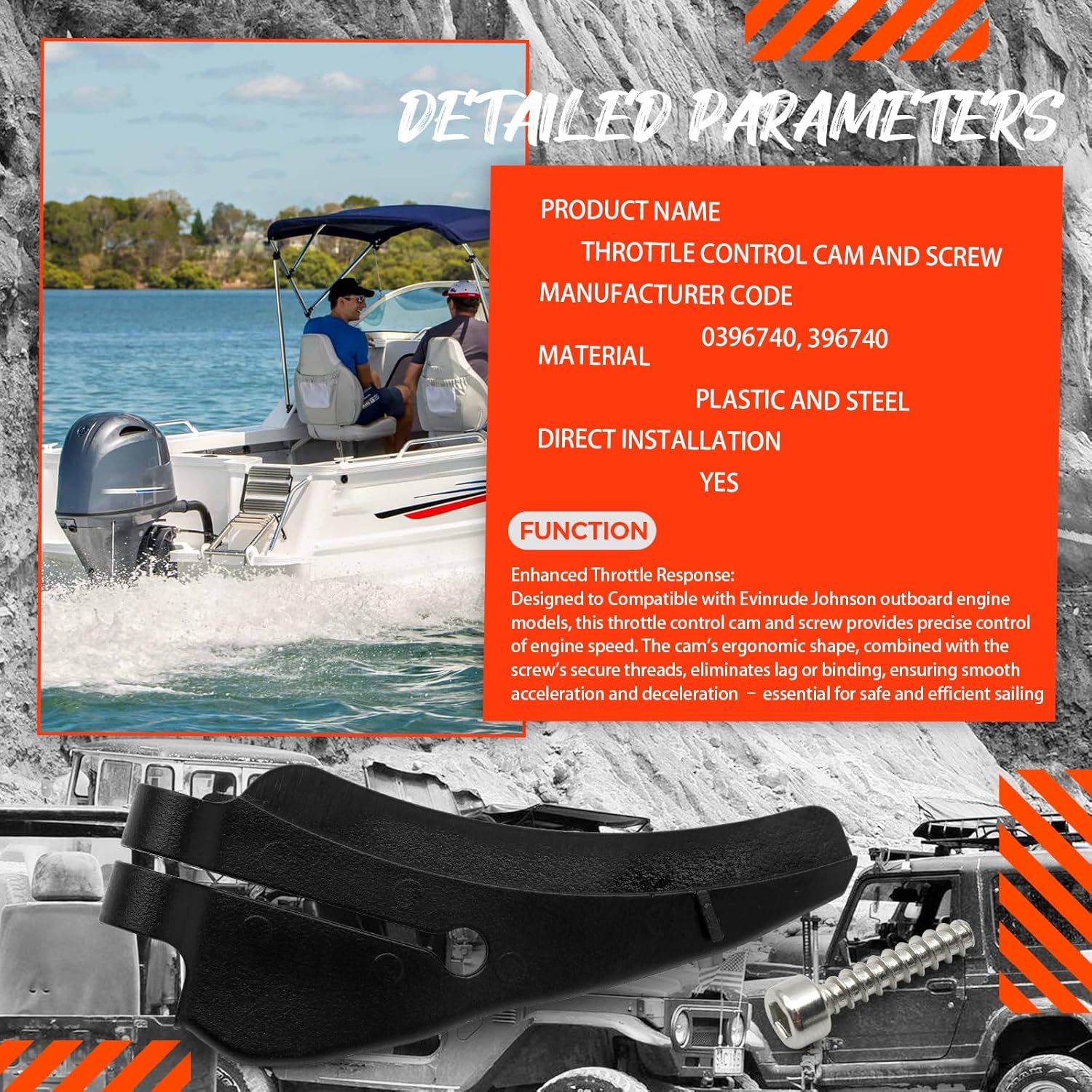 Throttle Control Cam and Screw 0396740 Compatible with Evinrude Johnson, Cam and Screw Assembly Replacement 396740