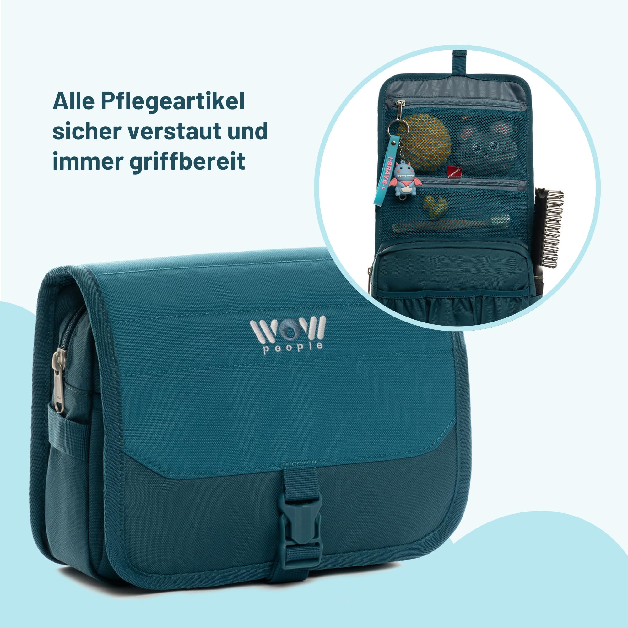 Kinder Schranktrolley Set – 3-in-1 Trolley, Rucksack und Kulturtasche – mit Rollen, höhenverstellbarem Griff, geräumig & modular – Praktischer Kindertrolley für Reisen & unterwegs (Petrol)
