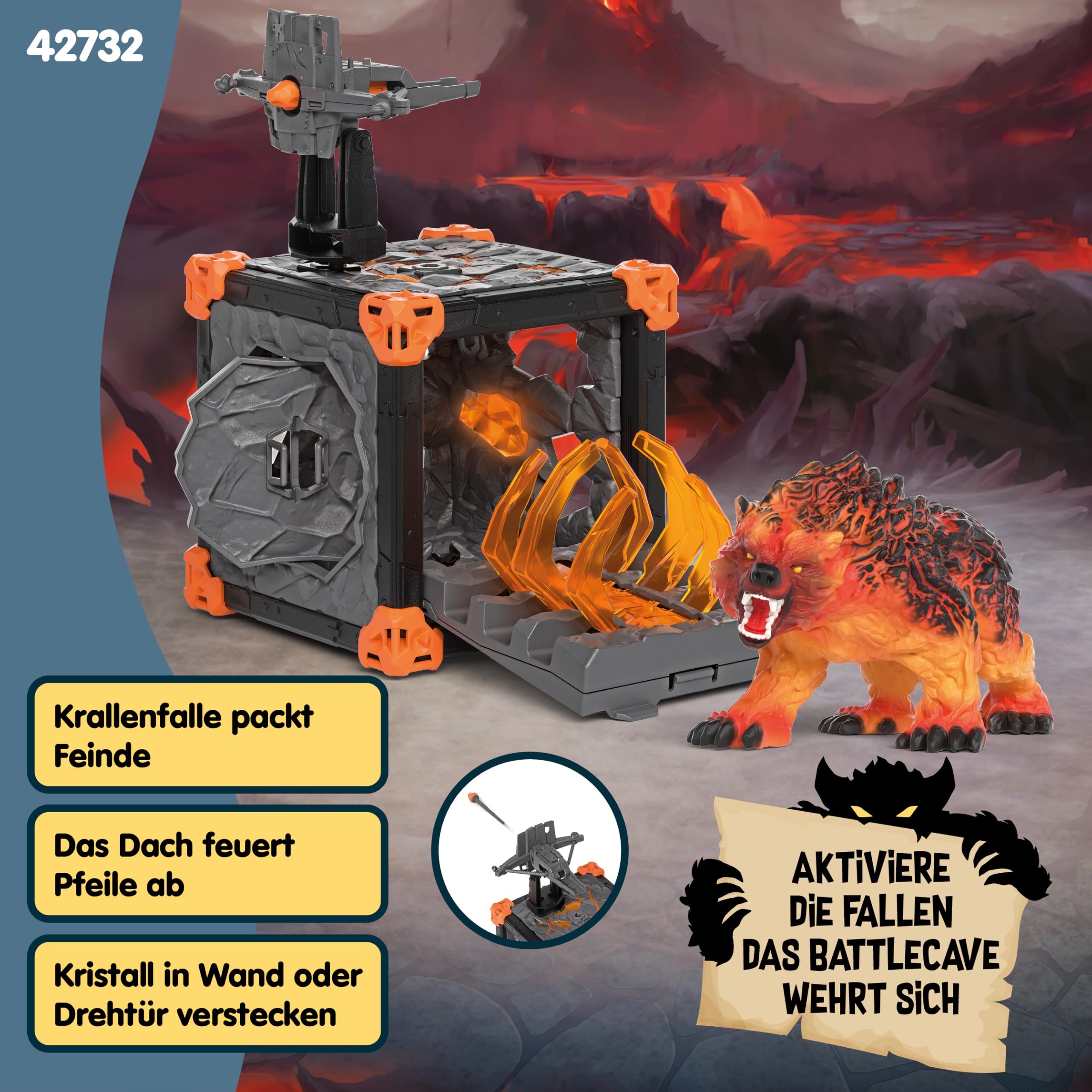 schleich ELDRADOR CREATURES | BattleCave Lavabär 42732 | Set aus ELDRADOR Battle Cave mit Monster & Kristall | mit Schussfunktion und Greifarmfalle | Caves zur Arena stapelbar | ab 6 Jahren | 31 Teile