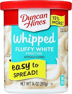 Duncan Hines Whipped Fluffy White Frosting 14 oz - Light Creamy Easy Spread for Cakes Cupcakes Brownies
