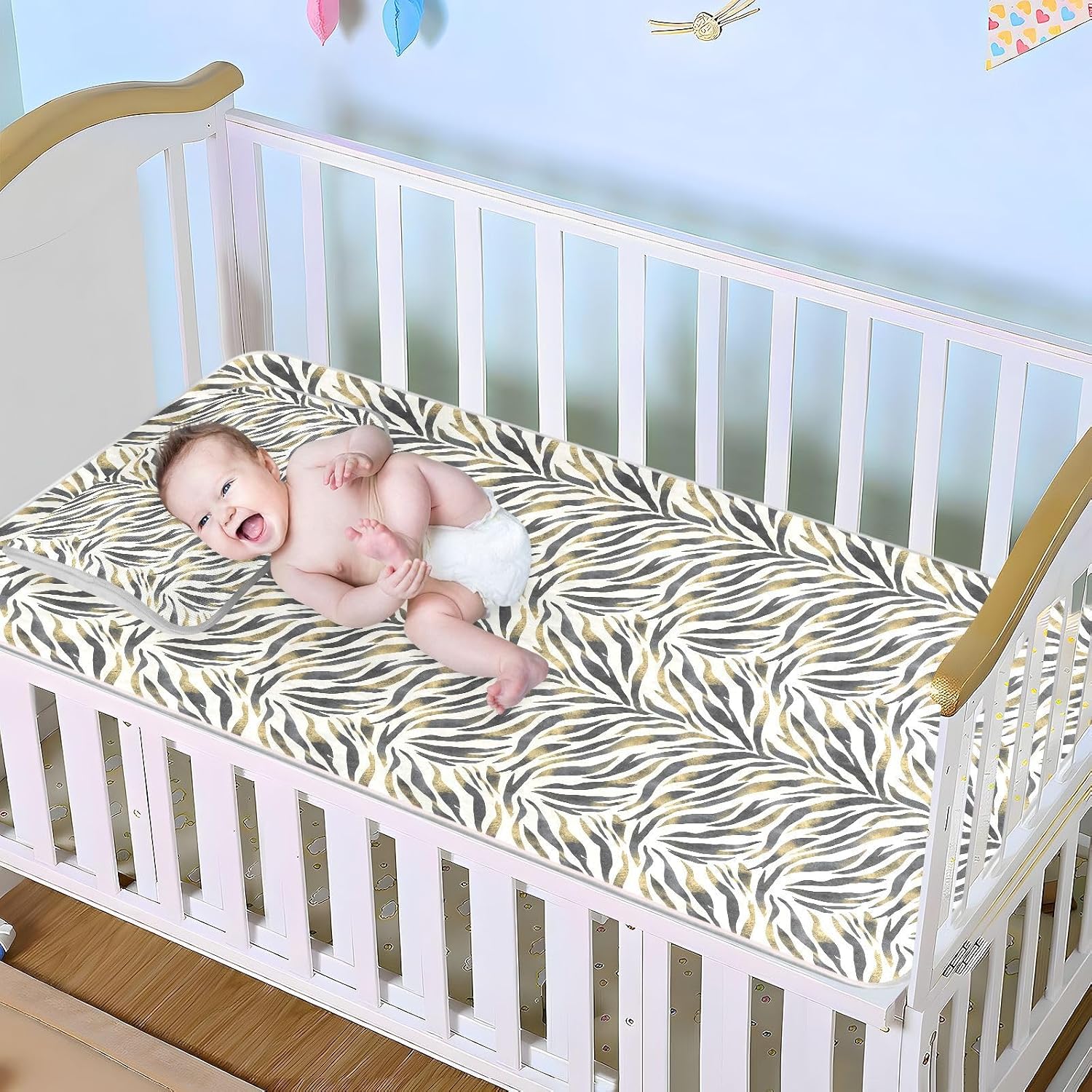 Baby Cooling Mat Zebra Print Ice Silk Breathable Mesh Summer Crib Mattress Pad with Pillowcase, Soft Cooling Sleeping Surface for Infant & Toddler, 52"x28"