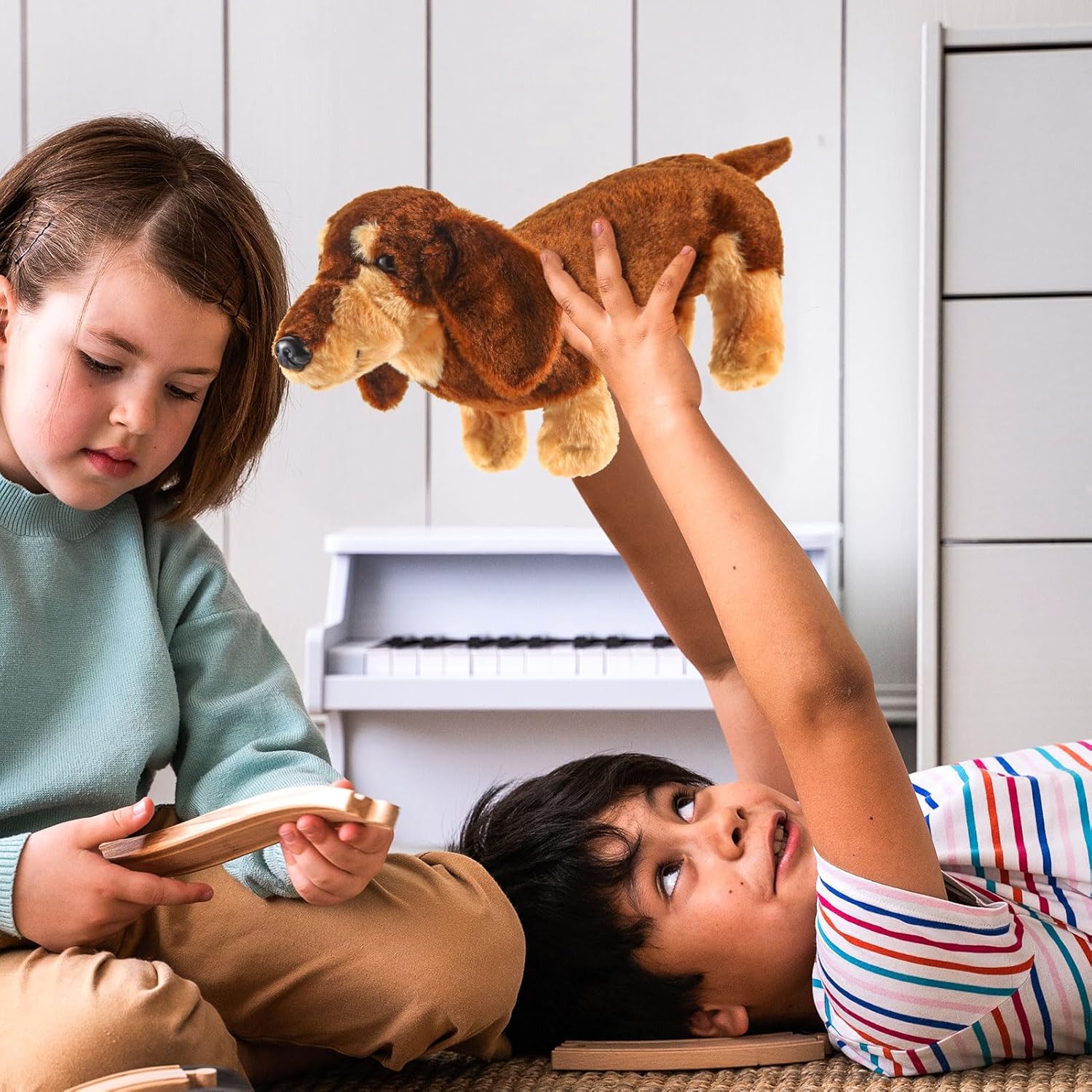 Dachshund Dog Plush Sausage Dog Soft 3D Pom Plush for Girls Birthday Xmas Gift Bedtime Bed Rest Chair Bolster Nursery Decoration (Coffee and Light Brown) - Image 5