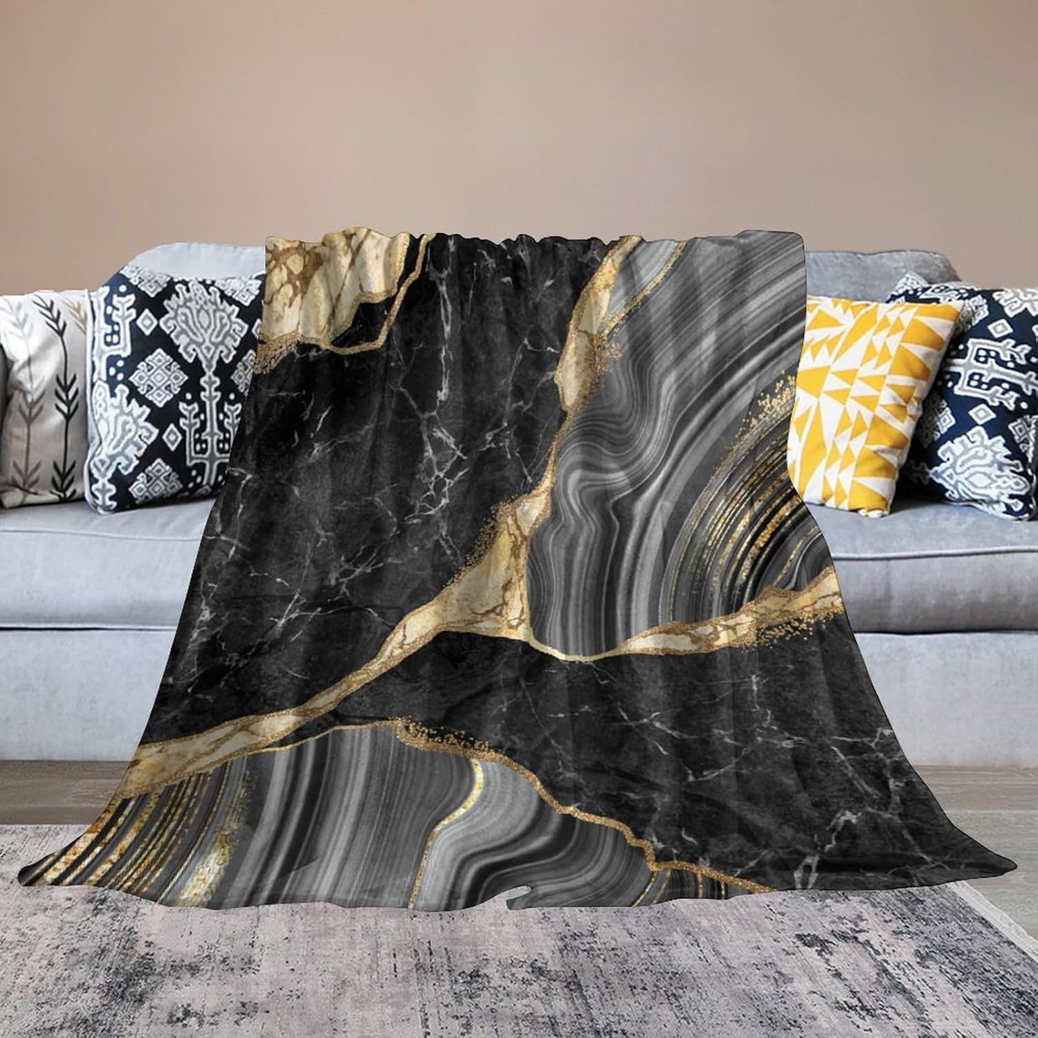 Black Gold Marble Throw Blanket Modern Abstract Art Pattern Soft Lightweight Warm Plush Blankets for Sofa Bedroom 30"x40" - Image 5
