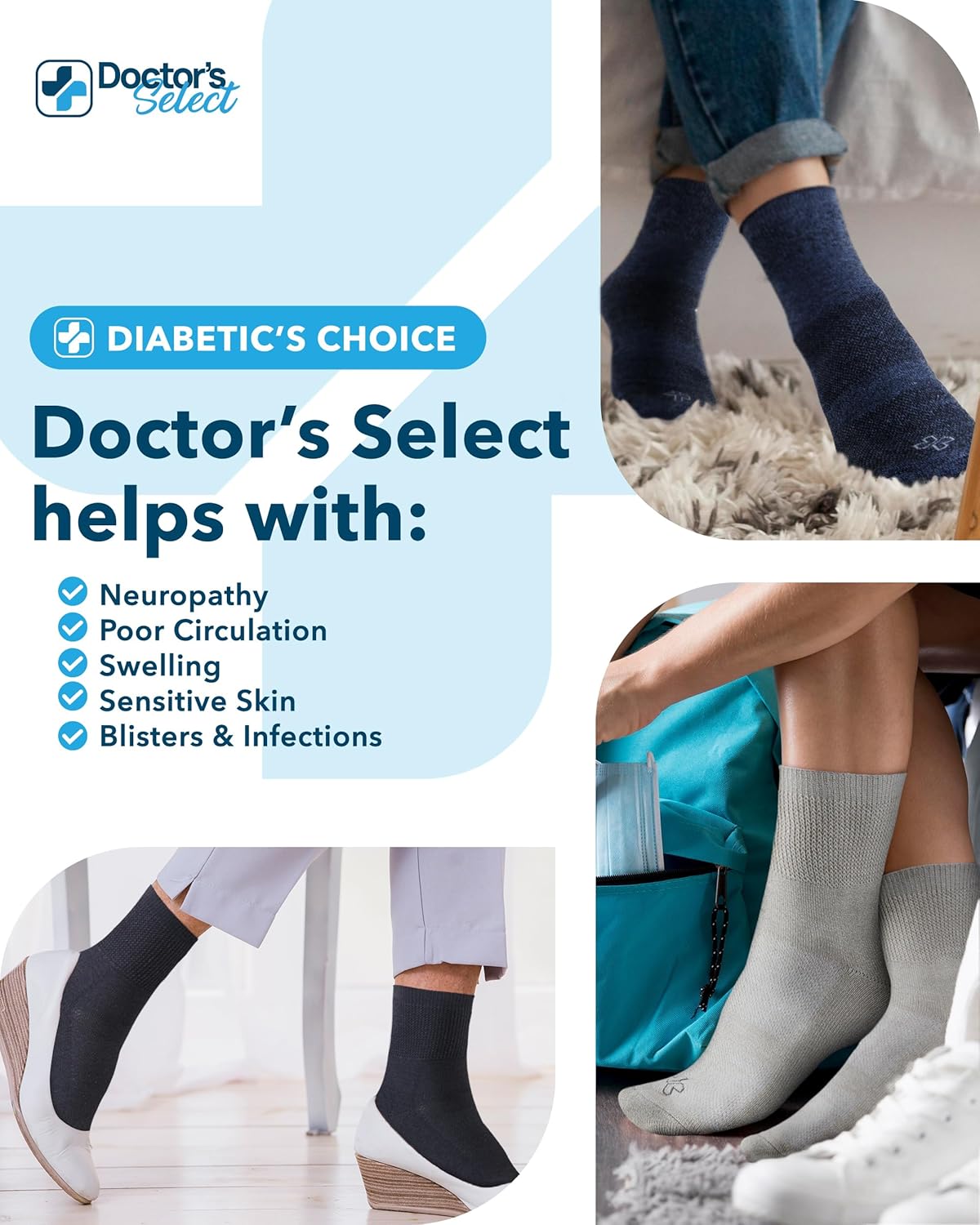 Doctor's Select Bamboo Viscose Diabetic Socks for Women & Men - 6 Pairs, Viscose Bamboo Socks Woman, Non Binding, Wide Top - Image 4