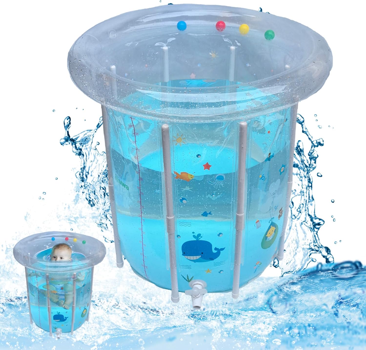 Kiddie Pool 29.5x31.5in Inflatable Baby Pool Cartoon Pattern Baby Swimming with Drainage Transparent Sealed PVC Cooling Toddler for Hot Days, Toys