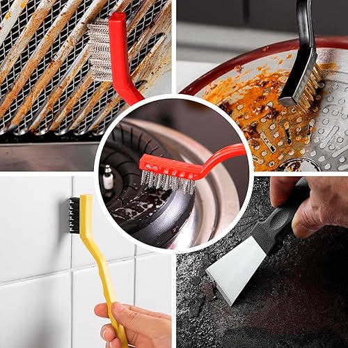 Miniatura 6 de Juego de 10 cepillos de limpieza de cocina, cepillo de latón para estufa de gas de limpieza profunda, cepillos de nailon para fregadero de cocina,