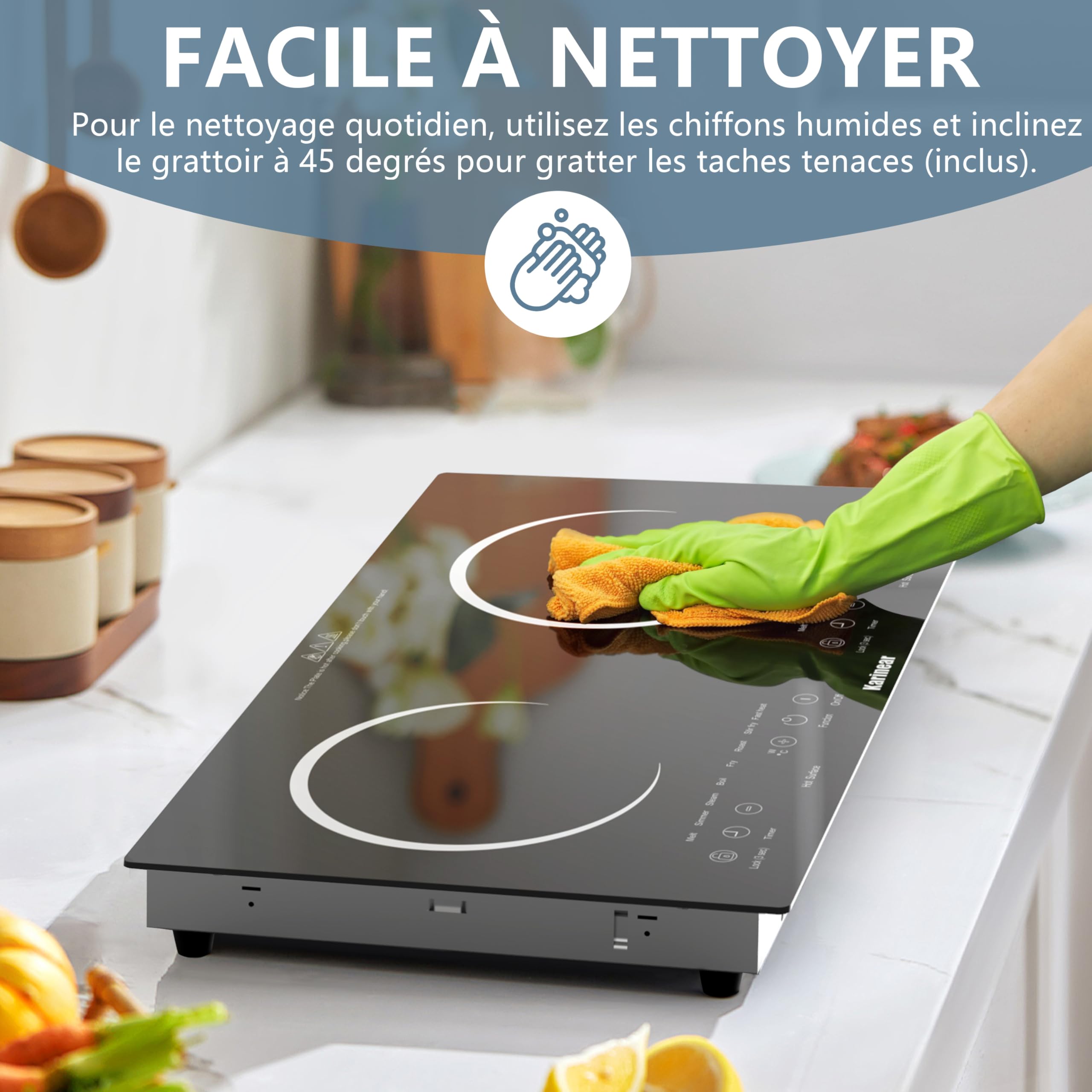 Karinear Plaque Vitrocéramique 2 Feux à Poser, Plaque Electrique Portable 220-240V avec Sécurité Enfant