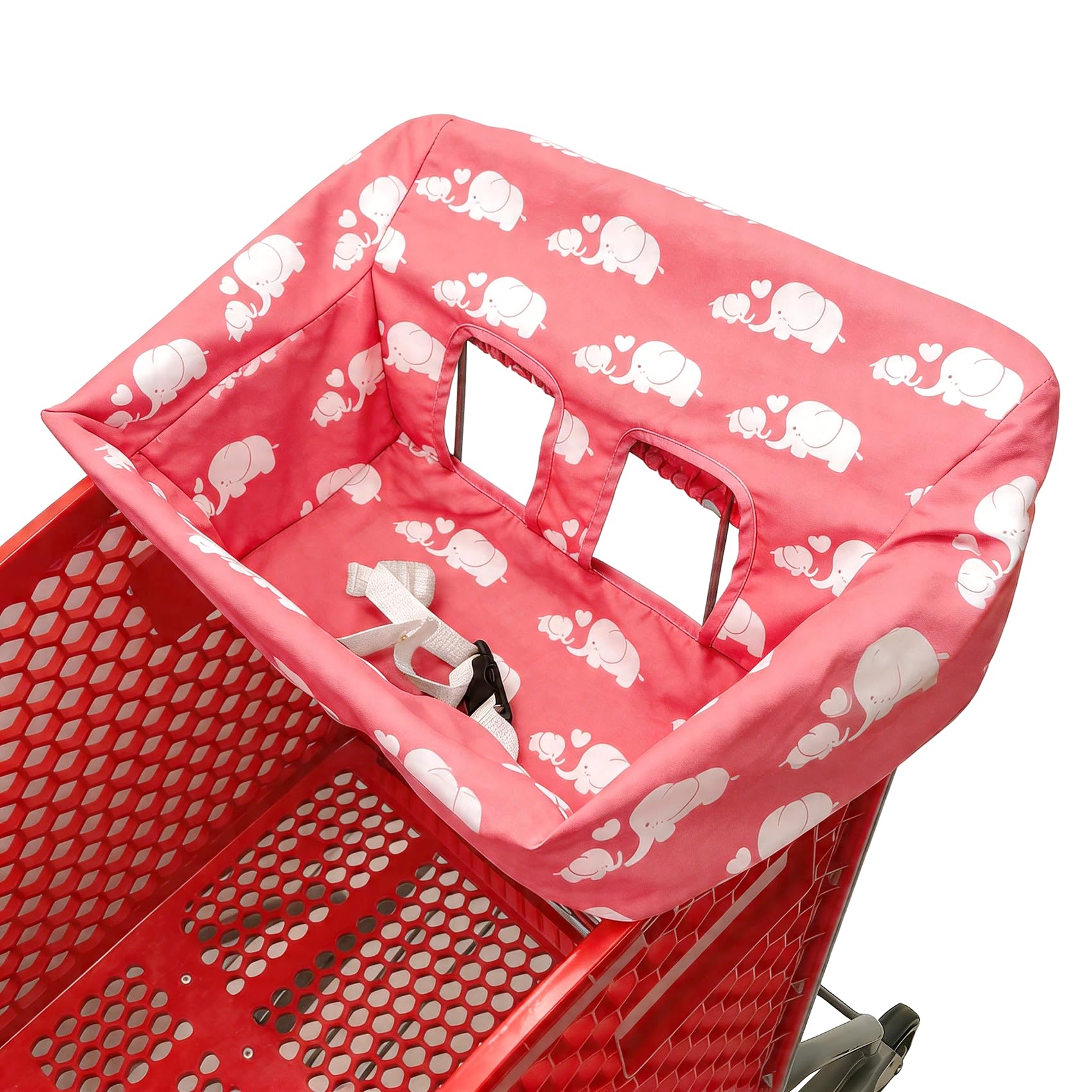 Funda portátil para carrito de la compra, fundas para silla alta y carrito de comestibles para bebés, niños, bebés y niños pequeños, incluye bolsa de transporte (simple elefante rosa)