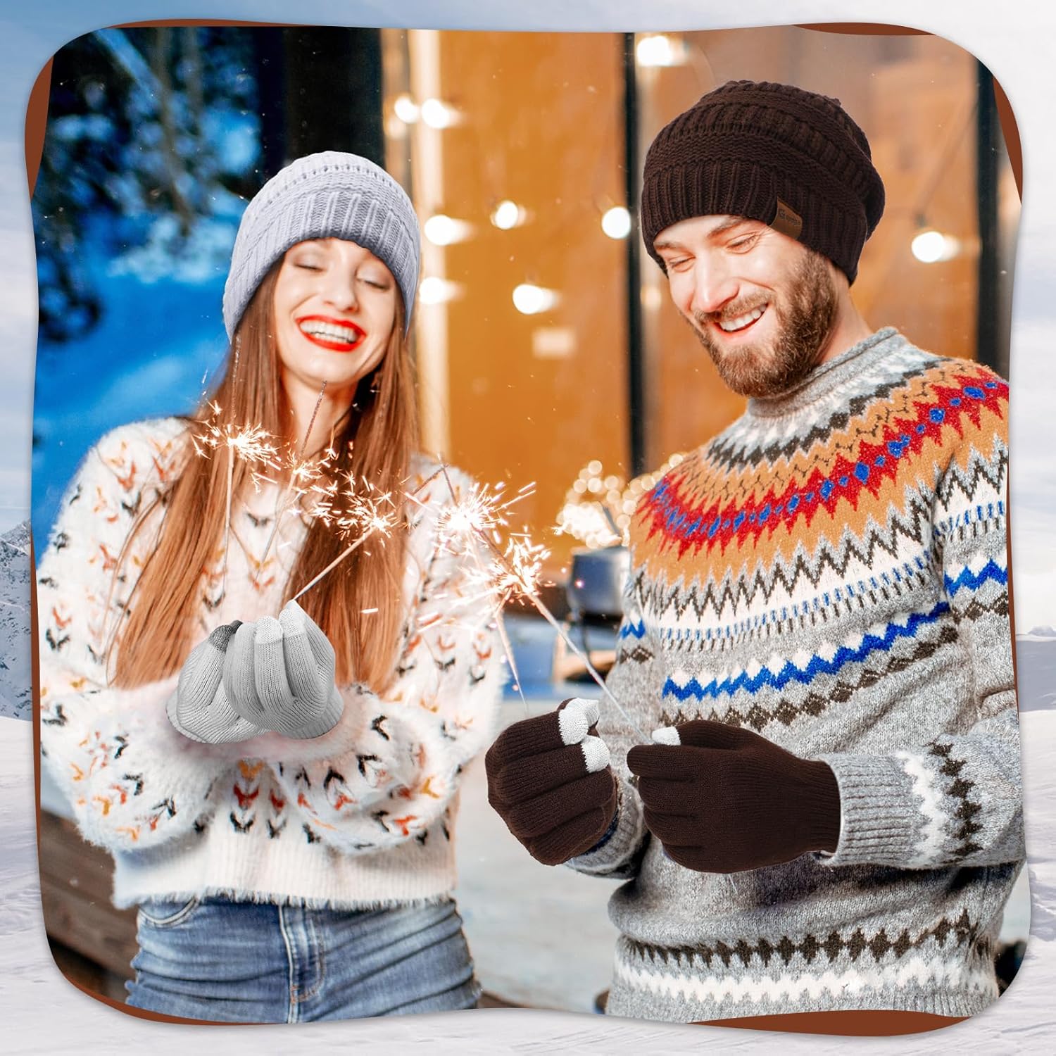 Geyoga 18 Pcs Winter Hat Scarf Gloves Set for Men Women Fleece Knit Beanie Warm Lined Neck Warmer Touchscreen Gloves Set - Image 6