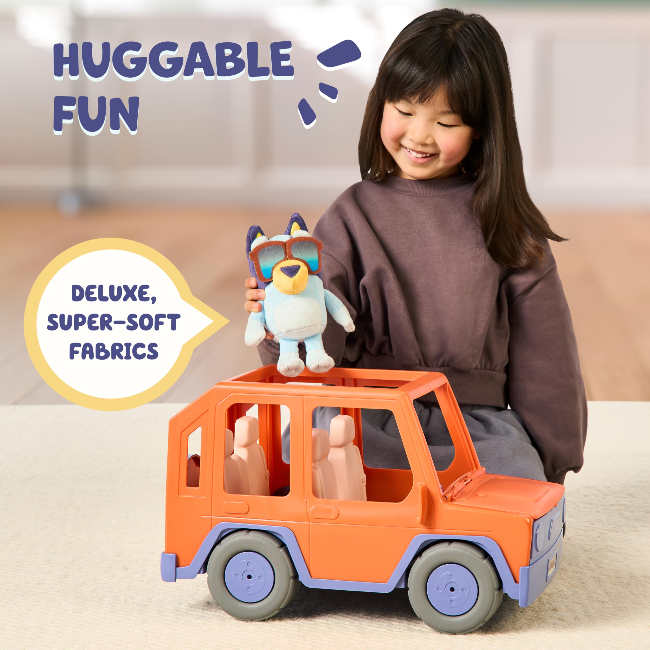 Bluey Big Heeler 4WD Big Car Toy, auto giocattolo interattiva, personalizzabile per bambini con cappuccio apribile, auto per bambini dai 3 anni in su
