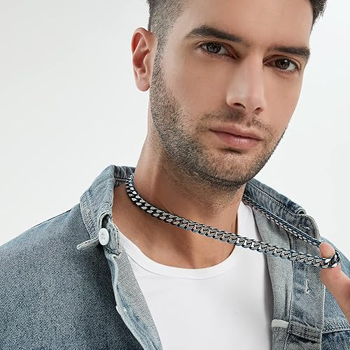 Miniatura 6 de Cuban Link Chain MensStainless Steel Cuban Link Chain Necklace for Men WomenTitanium SteelGold PlatedGift Bag, 6810mm width, 20inch (Silver to