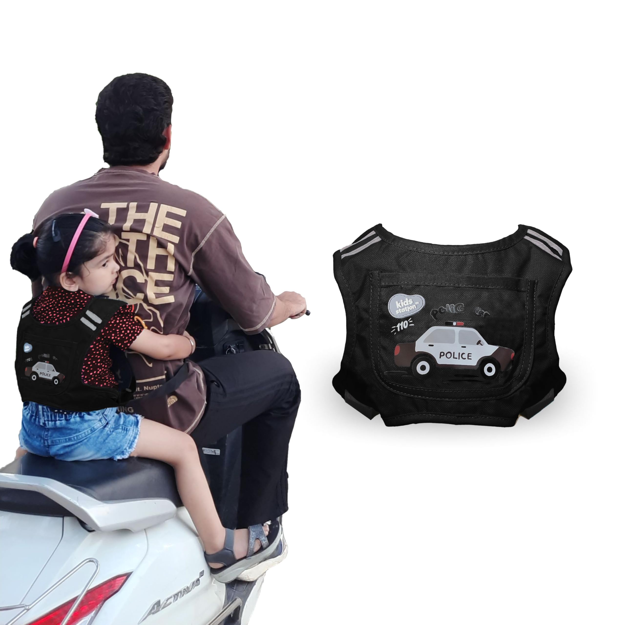 Kids Station Kids Safety Belt for Two Wheeler, Portable Seat Belt Children Motorcycle Harness for Motorcycle Bike, Adjustable Safety Harness for Boys Girls (Black, Bike Belt)-image-11