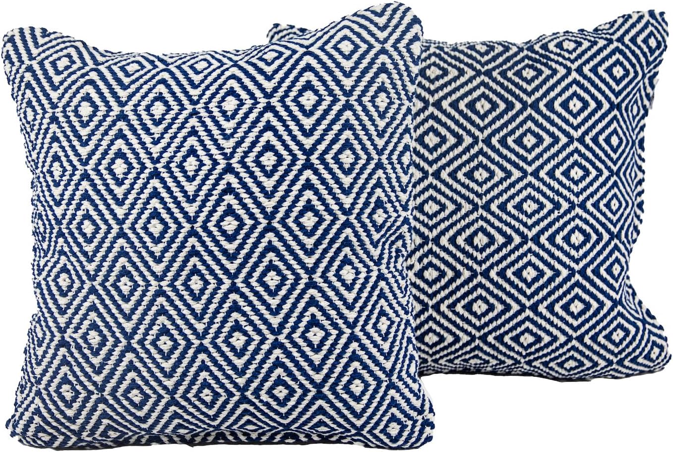Blue and White Geometric Diamond Textured Decorative Throw Pillow Cushion Cover/Shell or Stuffed Throw Pillow Home Décor-2pk (2pk Sewn Stuffed Pillows)