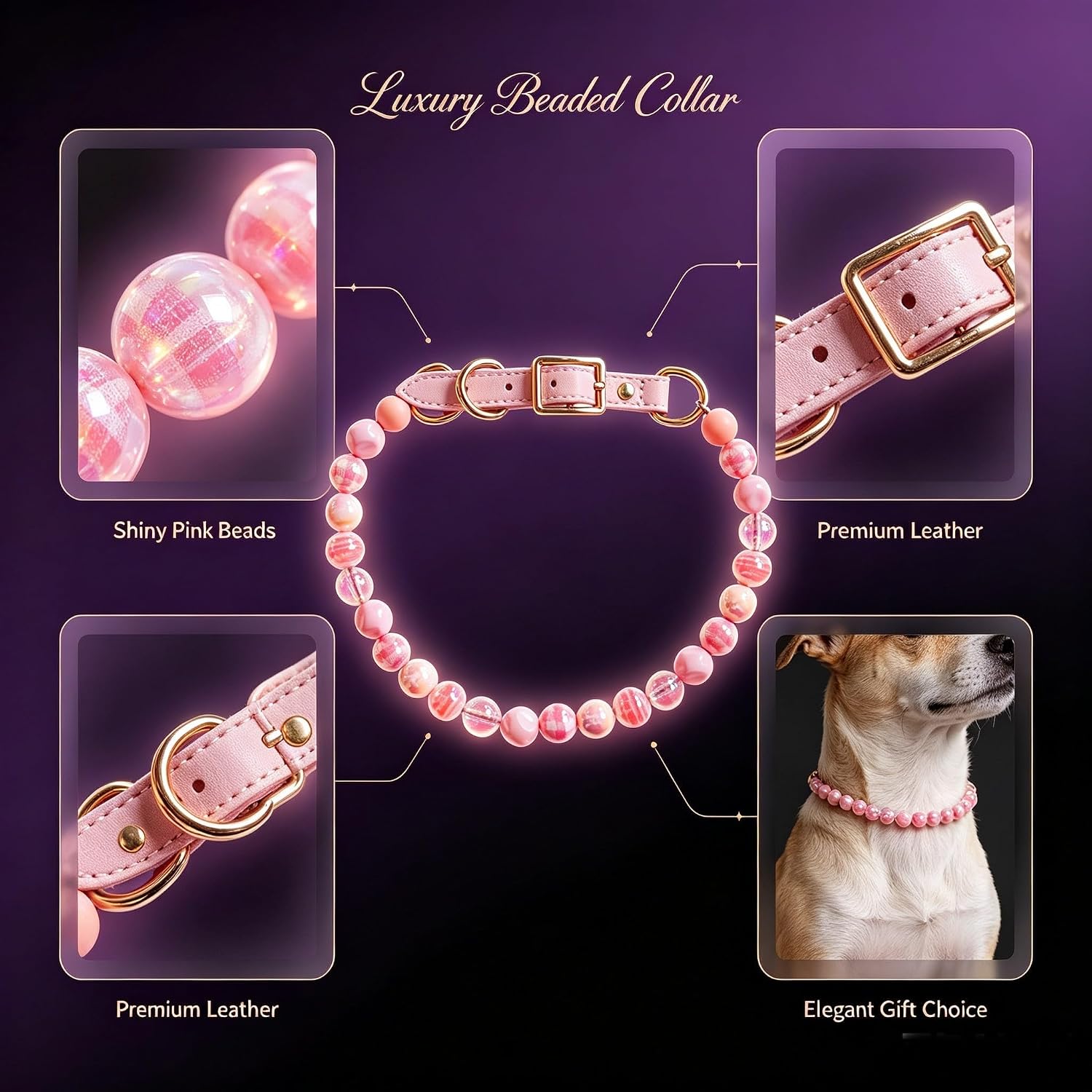 Luxury Beaded Dog Collar Necklace Adjustable for Medium Large Dogs image 5