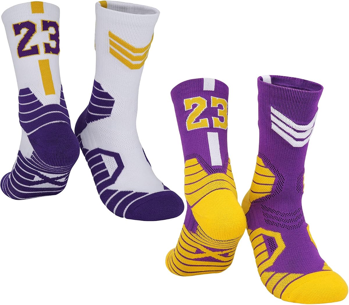 2 pares de calcetines de baloncesto para hombres y niños, calcetines deportivos con estrellas del número de la suerte del equipo de baloncesto para niños y adultos