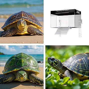 Turtle Basking Platforms Semi-Aquatic Small Turtle Tank House With Ramp, Tortoise Box For Animal Observation,Reptile, Resting Land, Habitat 20x14x14 Cm