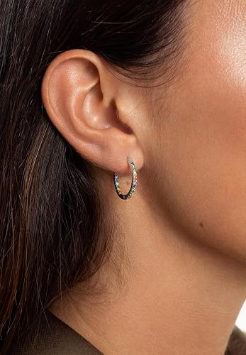 SINGULARU Orecchini Gleam Colors A Cerchio, Argento Sterling Placcato Oro 18Kt O Rodio, Zirconi Multicolori, Chiusura Congo, 19mm