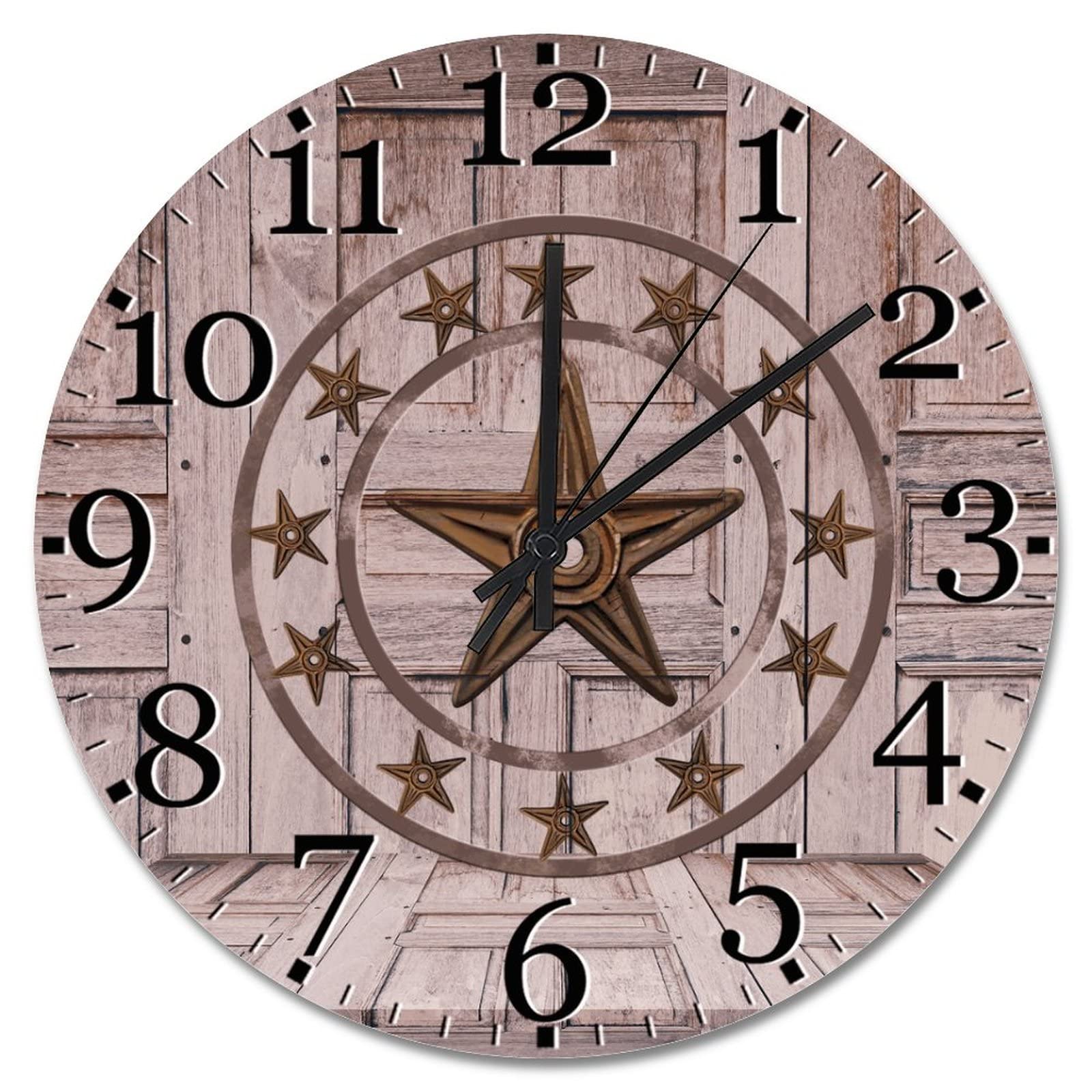 Horloge murale grande et silencieuse style rustique Texas