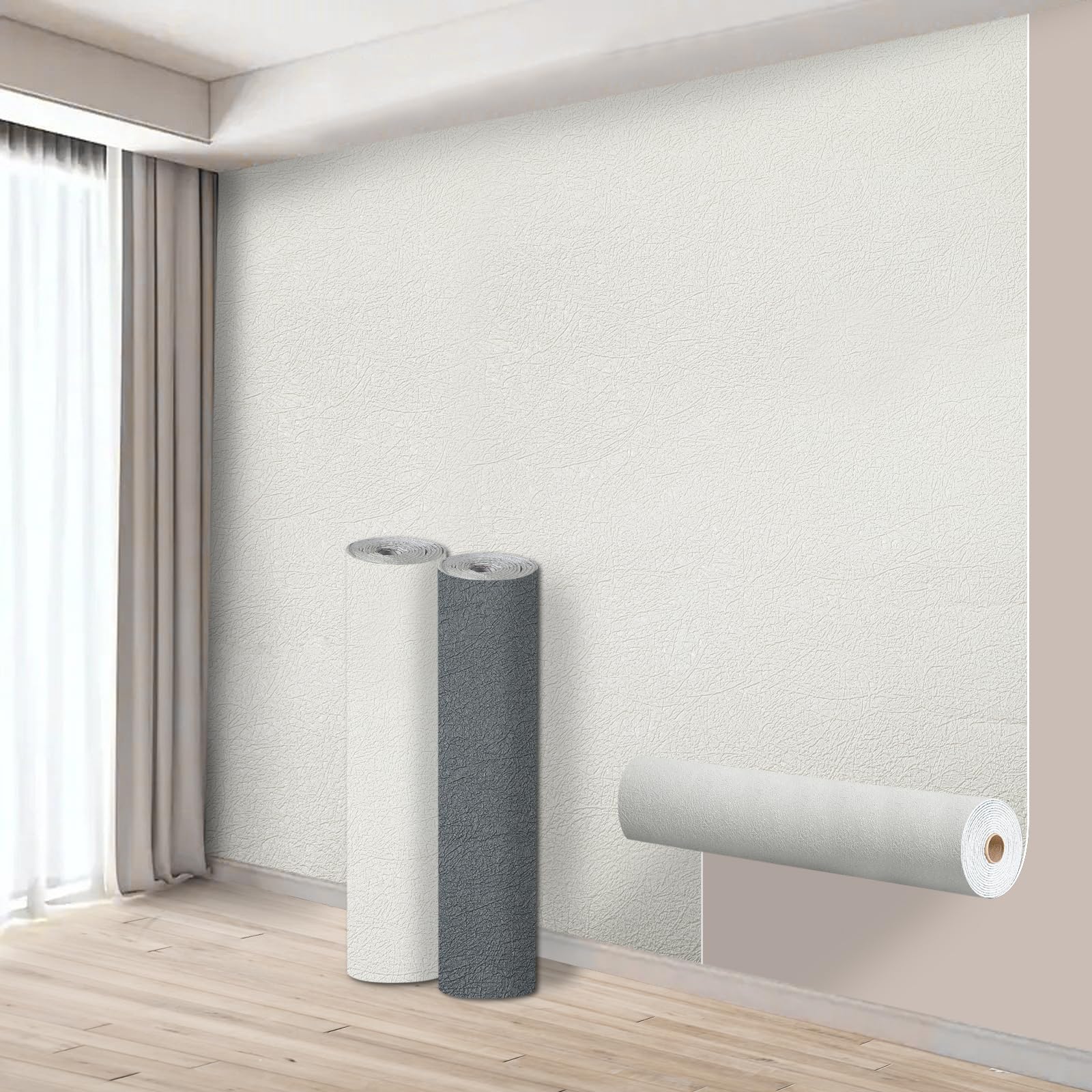 Takezuaa 5 Roll Self Adhesive Thermal Insulation Wallpaper 3mm Thick White Textured Peel and Stick Wallpaper for Walls Ceilings - Waterproof Damp Proof Wallpapers for Bad Cold Walls 50cm x 2.8m — image 1