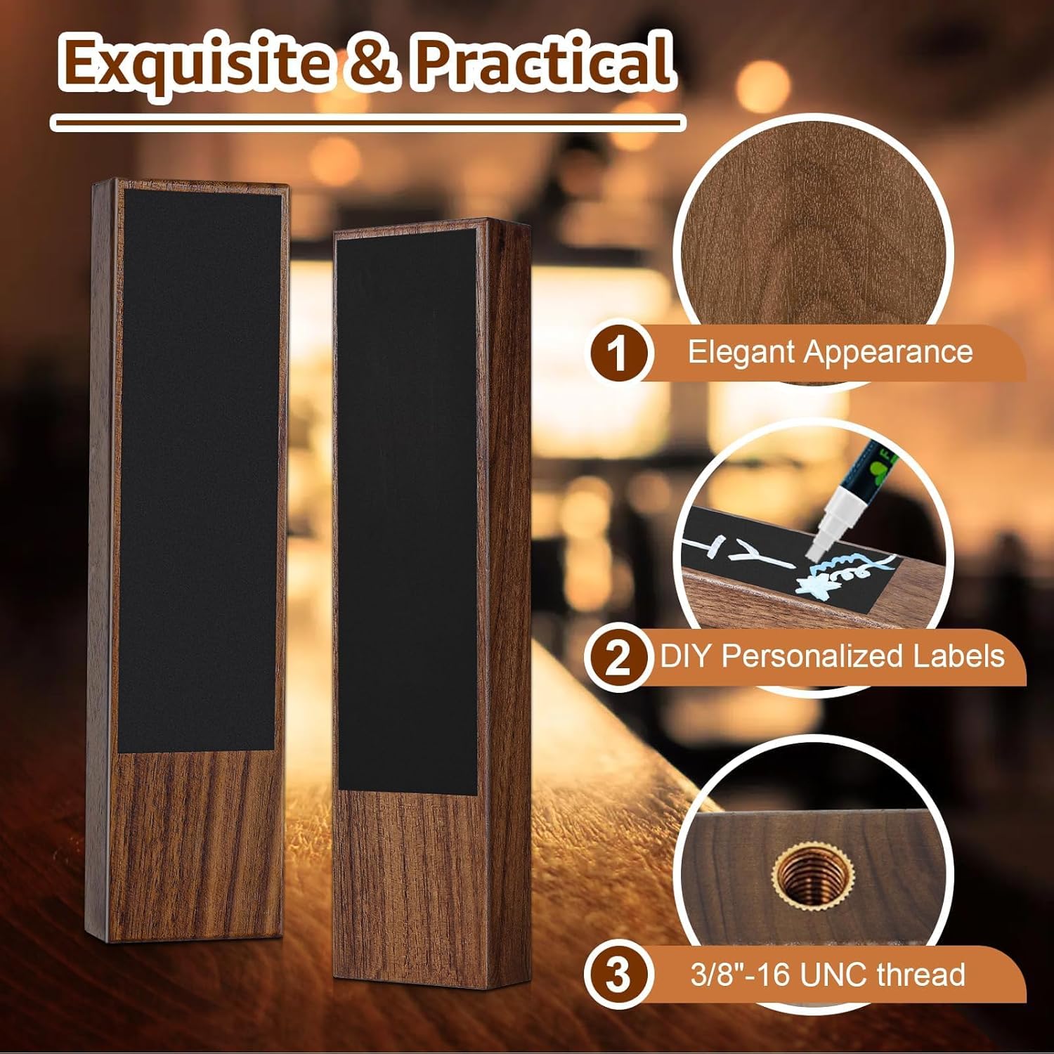 Kegerator Tap Tower Kit with Beer Line Kit Beer Tap Handle 3/8''-16 UNC Thread - Walnut Keg Tap Handle Keg Handles