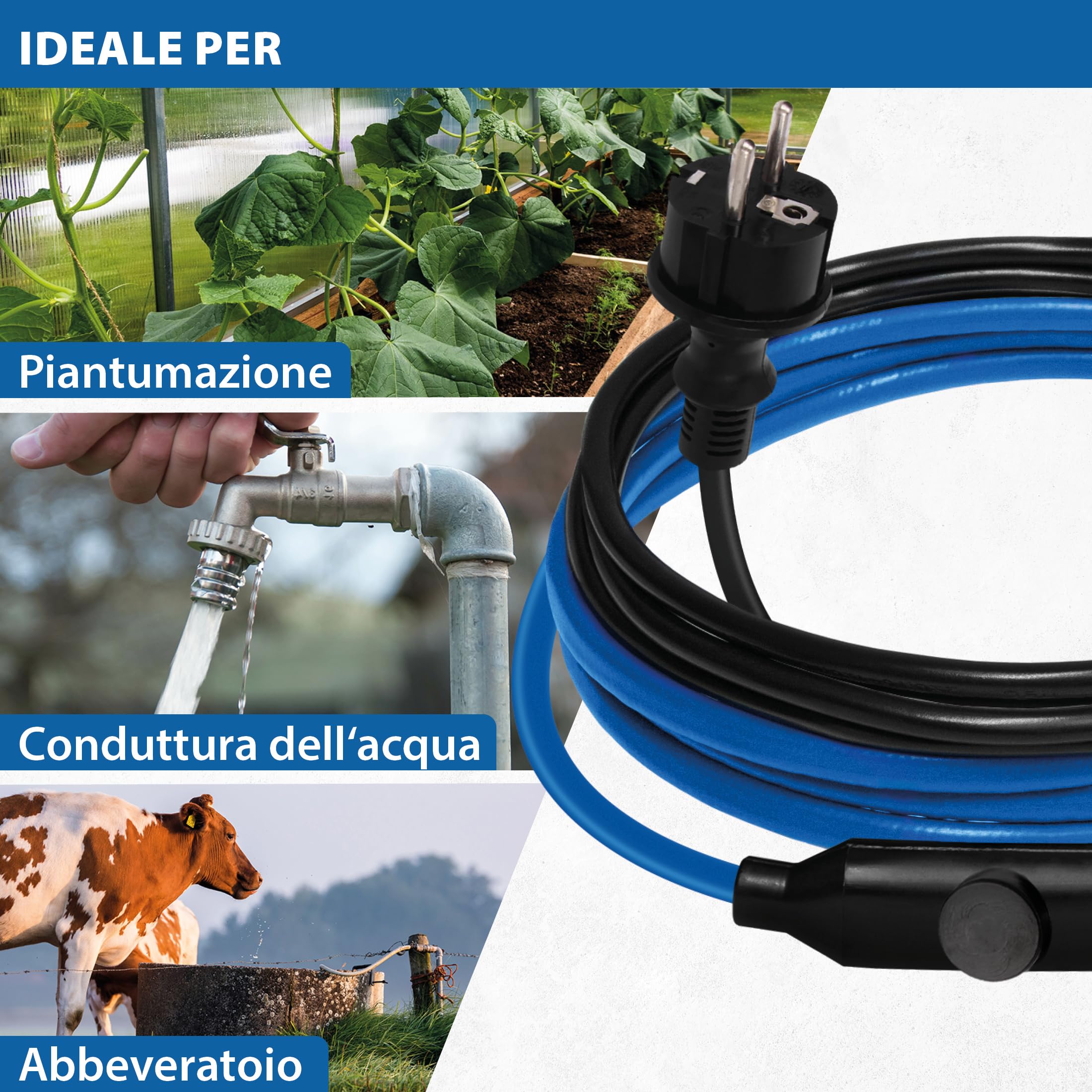 Cavo elettrico antigelo 15 W/m per tubi, condutture, serbatoi - Riscaldamento ausiliario Riscaldamento antigelo Cavo riscaldante - Lunghezza 12 m con termostato integrato +5 °C on / +15 °C off