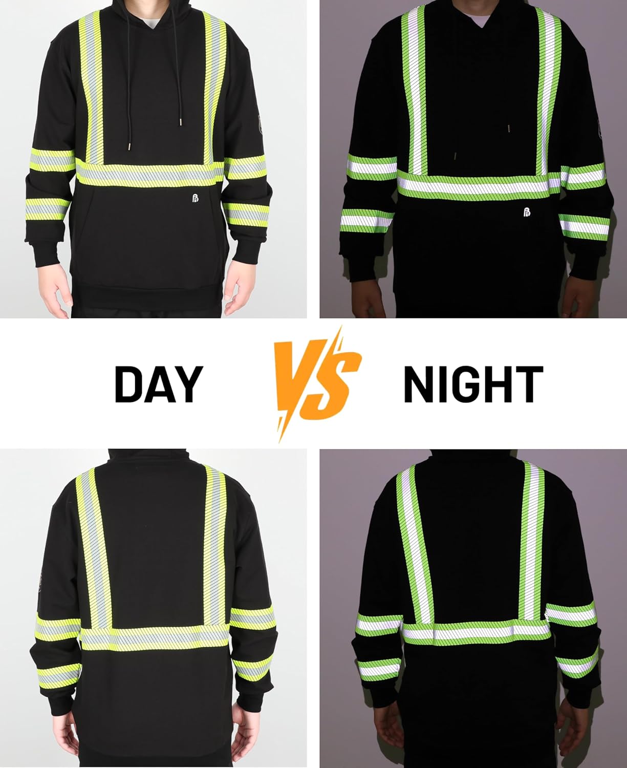 BOCOMAL FR Hoodies Pullover High Visibility 7.5oz Lightweight Non Fleece Hi vis Flame Resistant Reflective Hooded Sweatshirts - Image 5