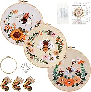 KEKEMEOW Stickerei-Set 3 Stück - Wildblumen Kreuzstich Für Anfänger