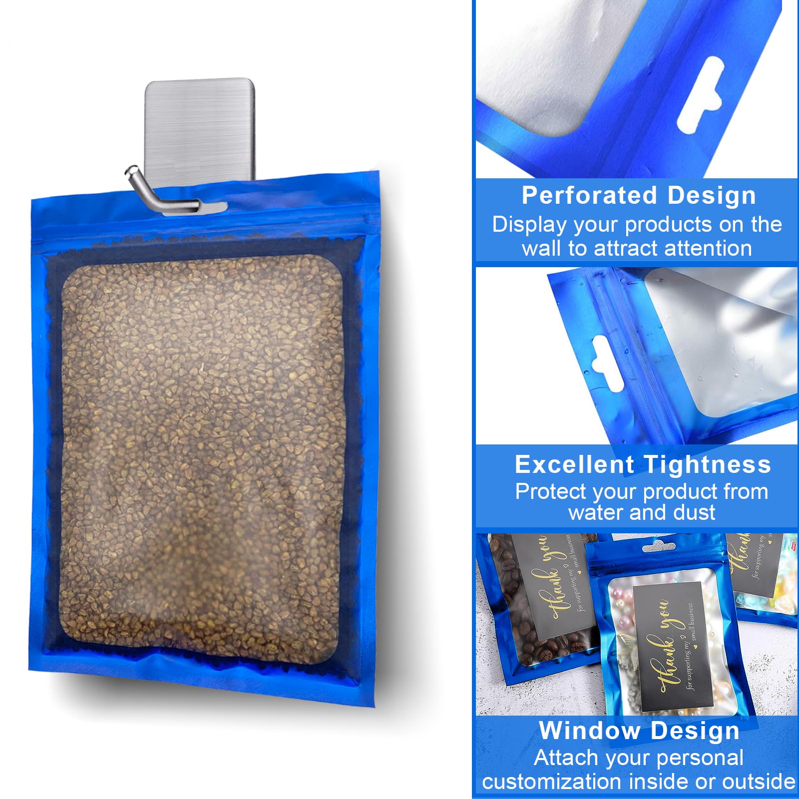 100Pcs Laser Heart Resealable Mylar Bags with Clear Window Holographic Packaging