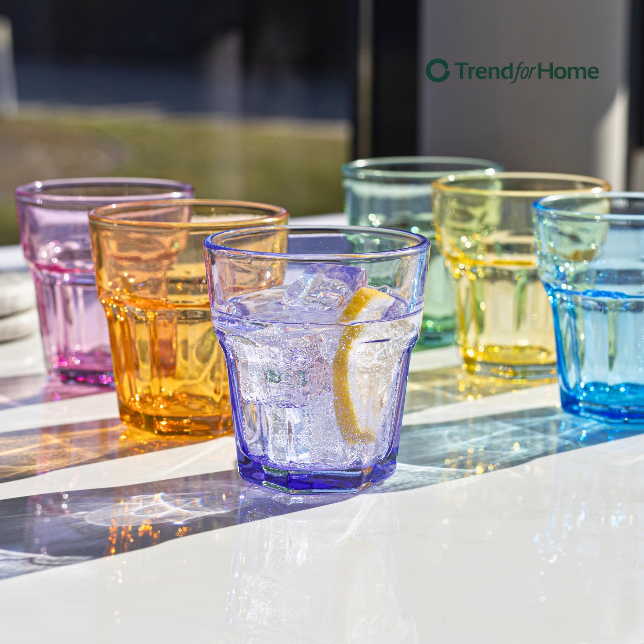 TREND FOR HOME Set Bicchieri Acqua Vetro Colorati 6 Pezzi Bicchieri Vino Colorati 280 ml Tumbler Bassi Bicchieri Piccoli Vetro Bicchieri Arcobaleno Bicchieri Vetro Bambini, Gigi Rainbow Blast