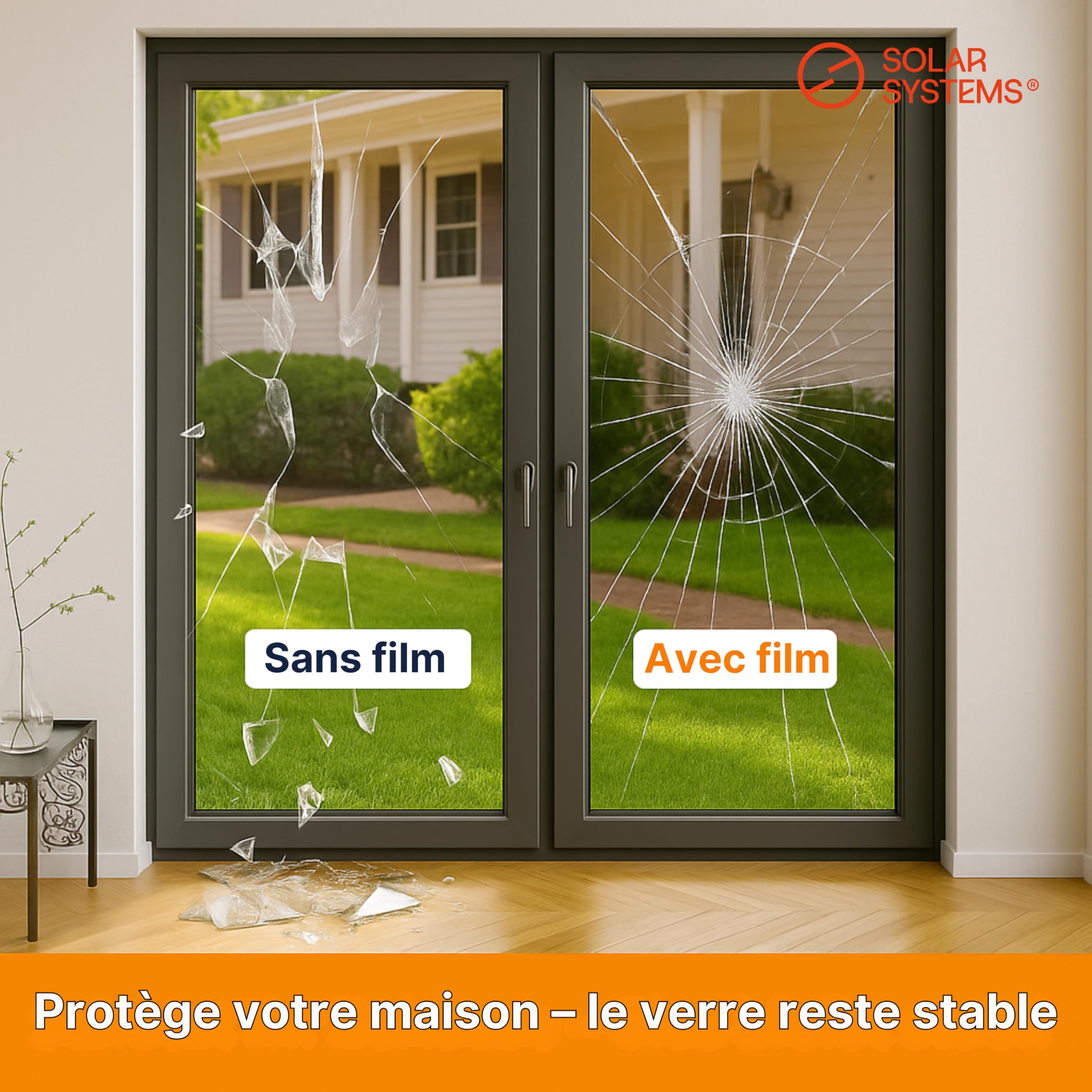 Solar Systems - Film de Protection Anti-effraction pour Fenêtres - Transparent et Auto-adhésif - Épaisseur 12C 350 µ - Classe de Sécurité P2A - pour Maison, Bureau - avec Filtre UV - 152cm x 200cm
