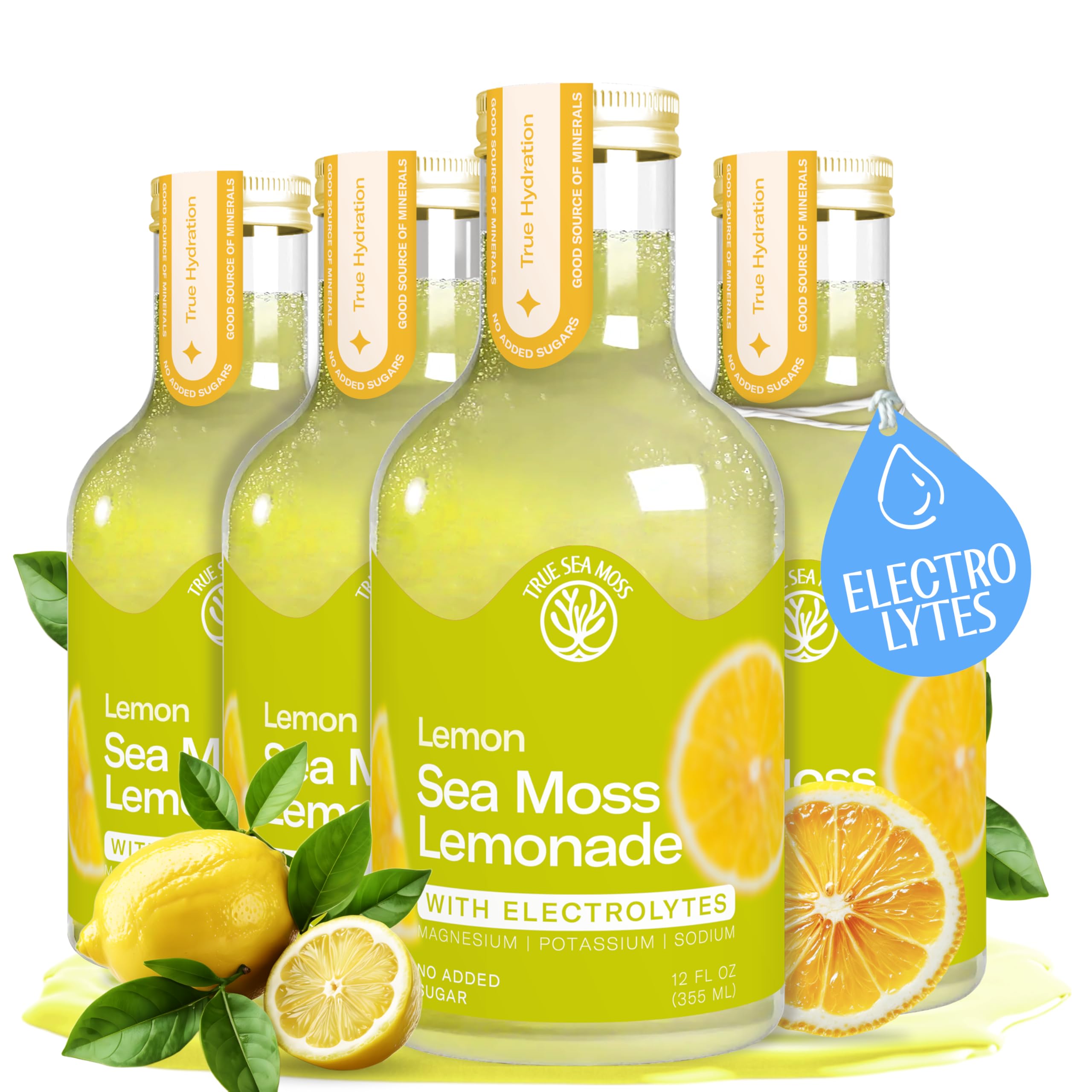 True Sea Moss Lemon Lemonade – Single Flavor Pack with Classic & Electrolyte Formula Variation – 4 × 12 fl oz Bottles – Made in USA