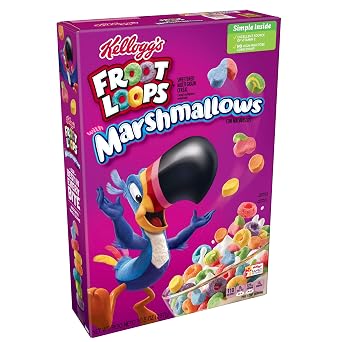 Kelloggs Froot Loops Breakfast Cereal with Fruity Shaped Marshmallows, Low Fat, 12.6 oz Box