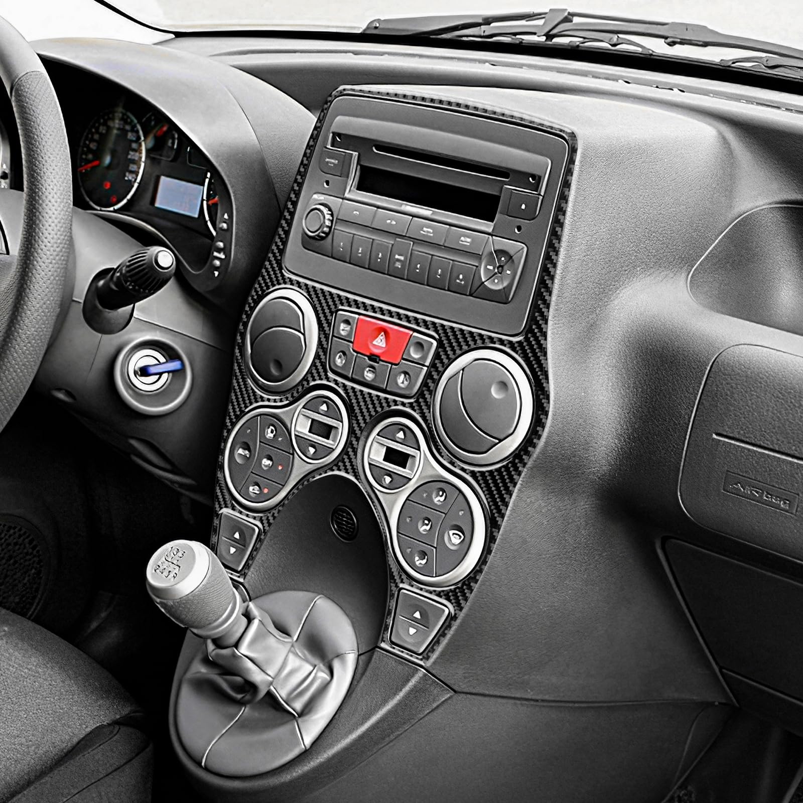 KUNGKIC Per Fiat Panda 169 2003 – 2011 in fibra di carbonio auto condizionatore centralizzato pannello di controllo telaio decorativo interno adesivo accessorio regalo (nero)