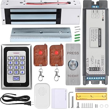 Smart Access Control System Kit Metal Touch Keypad, 1200LB Magnetic Lock, Tuya App Remote Access, 2 Remote Controls, RFID Cards, Metal Exit Button for Home/Office K3-1-1200lbs Lock Kit