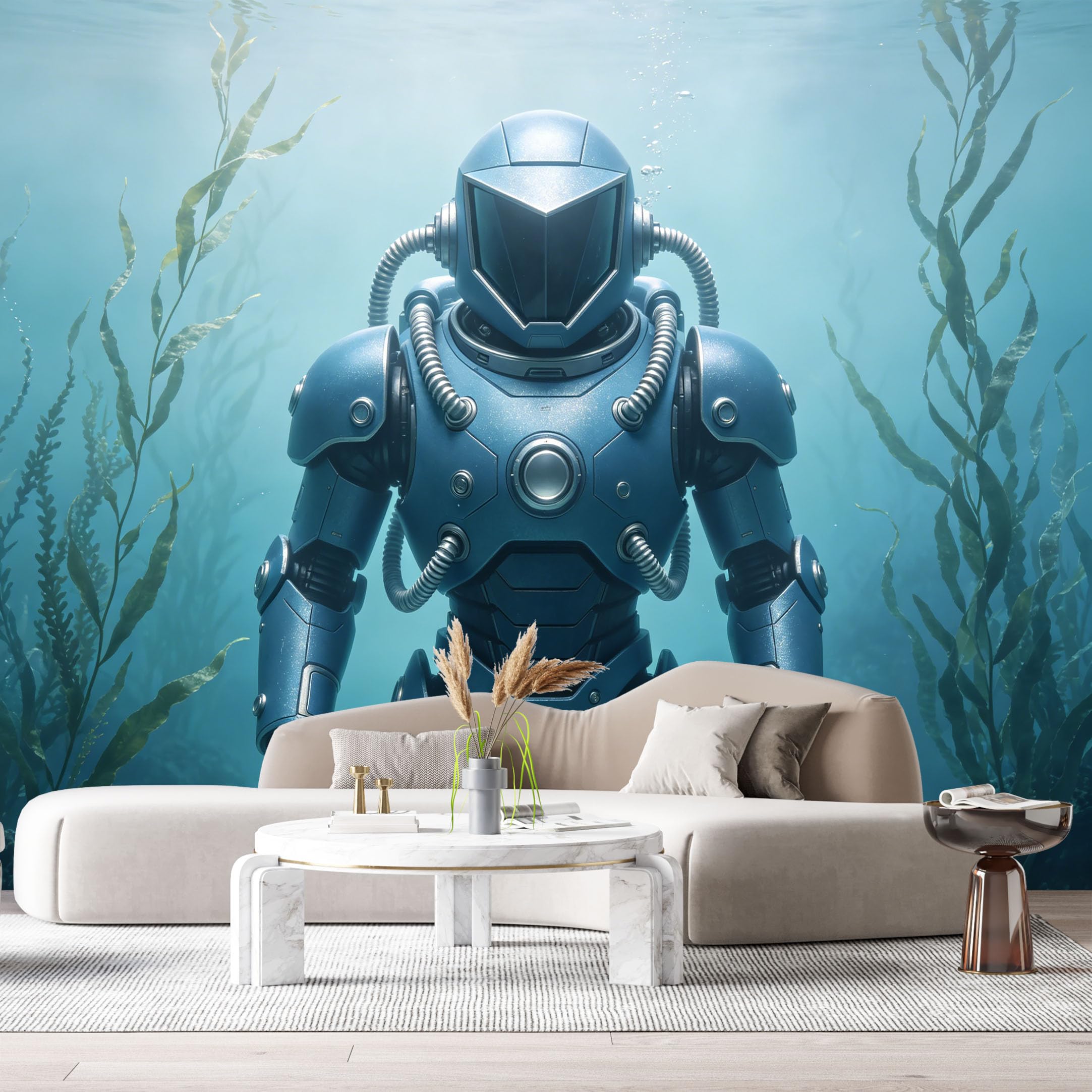 Custom Size Wall Mural Underwater Mechanical Armor Deep Sea Robot Futuristic SciFi Mech SelfAdhesive Art Prints Removable Large Wallpaper Esports Room Game Room Tenant Room Studio
