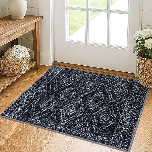 Miniatura 109 de KILOCOCO Tapete de entrada lavable a máquina, pequeño, para interior, súper suave, antideslizante, diseño geométrico, para cocina, dormitorio, Gris