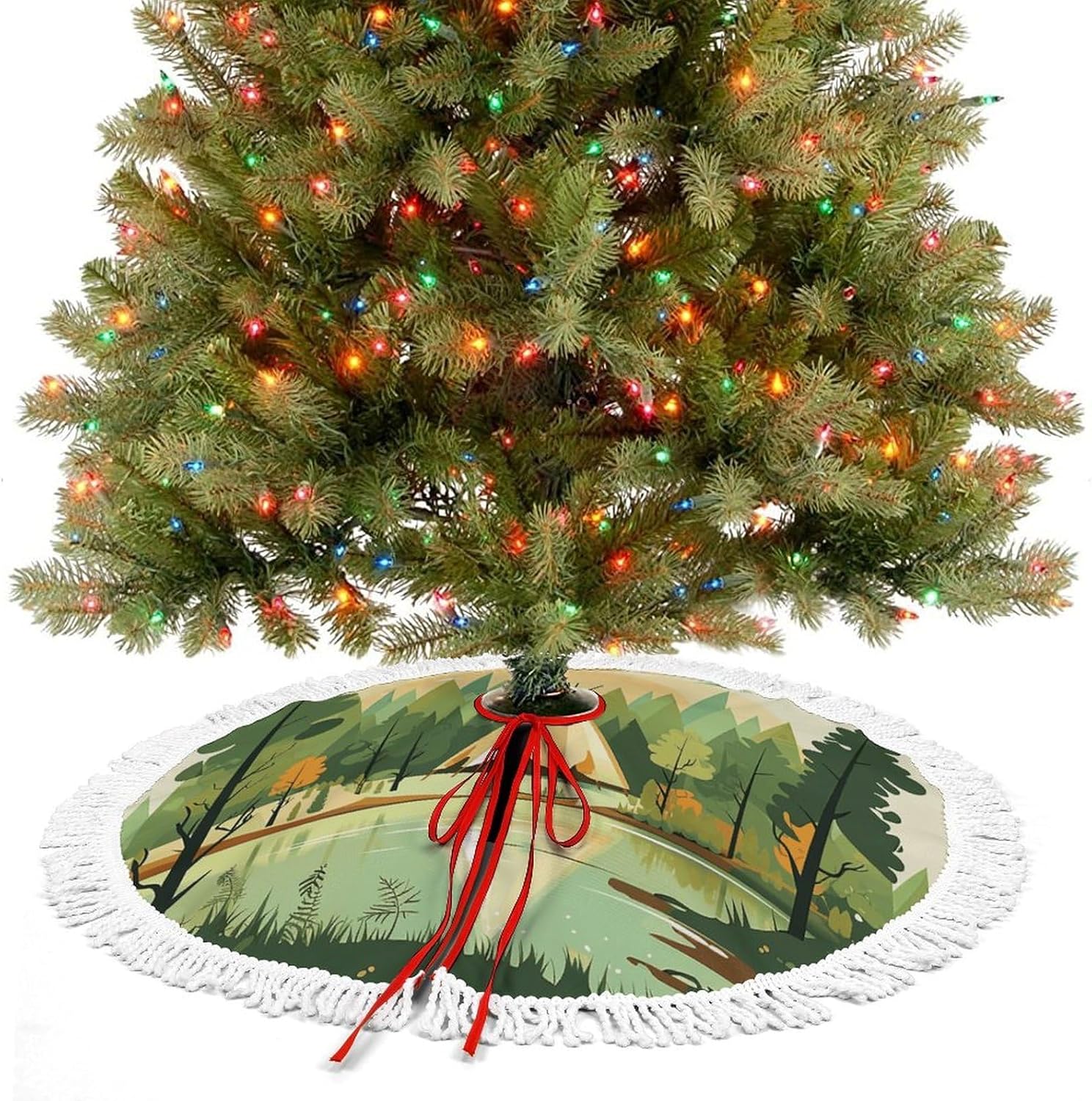 Teepee Printed Christmas Tree Skirt 48 Inch Tree Skirt Christmas Tree Collar Christmas Tree Decorations Winter Xmas Tree Mat