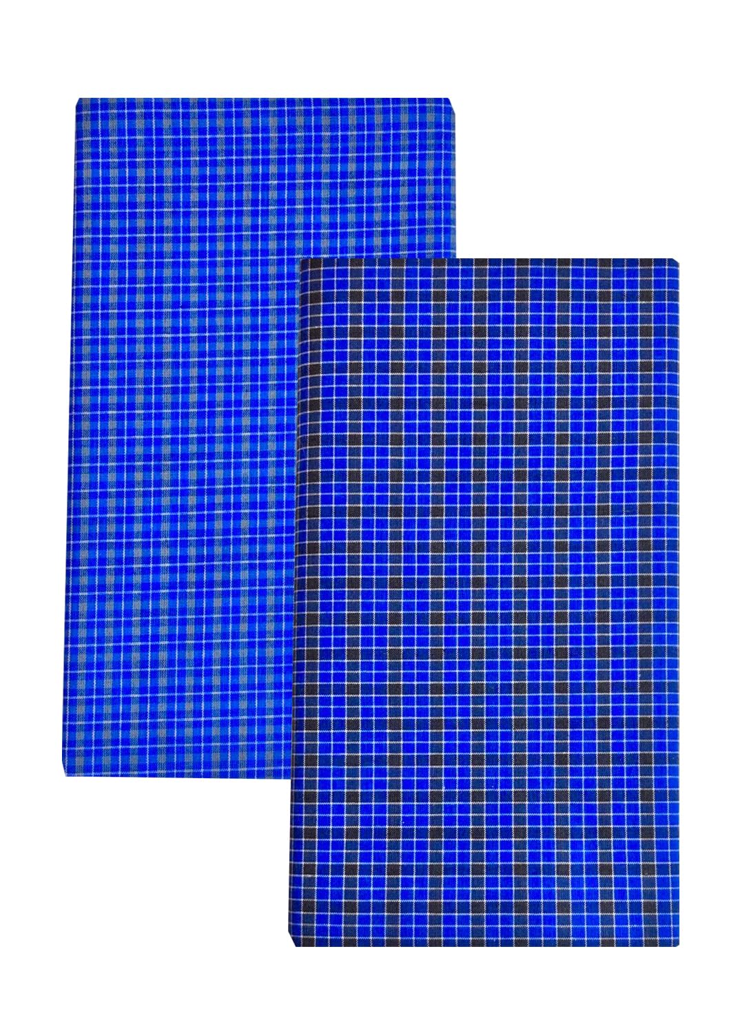 Cotton Lungi for Men, Blue and White Checked Pattern, 2.10 Metre Length, Set of 2-picture-17