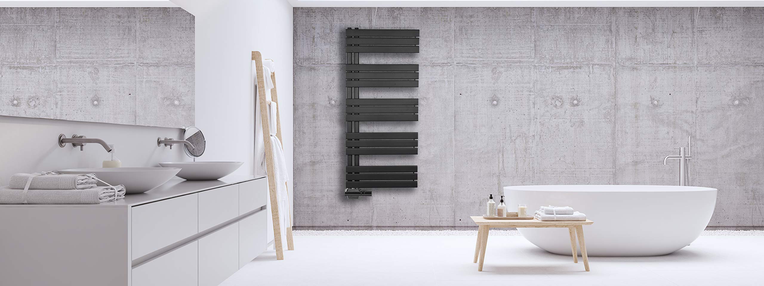 MC Heat grzejnik łazienkowy, 500 x 1400 mm, biały podgrzewacz na ręczniki, z przesuniętym przyłączem środkowym, elegancki grzejnik panelowy, montaż z obu stron