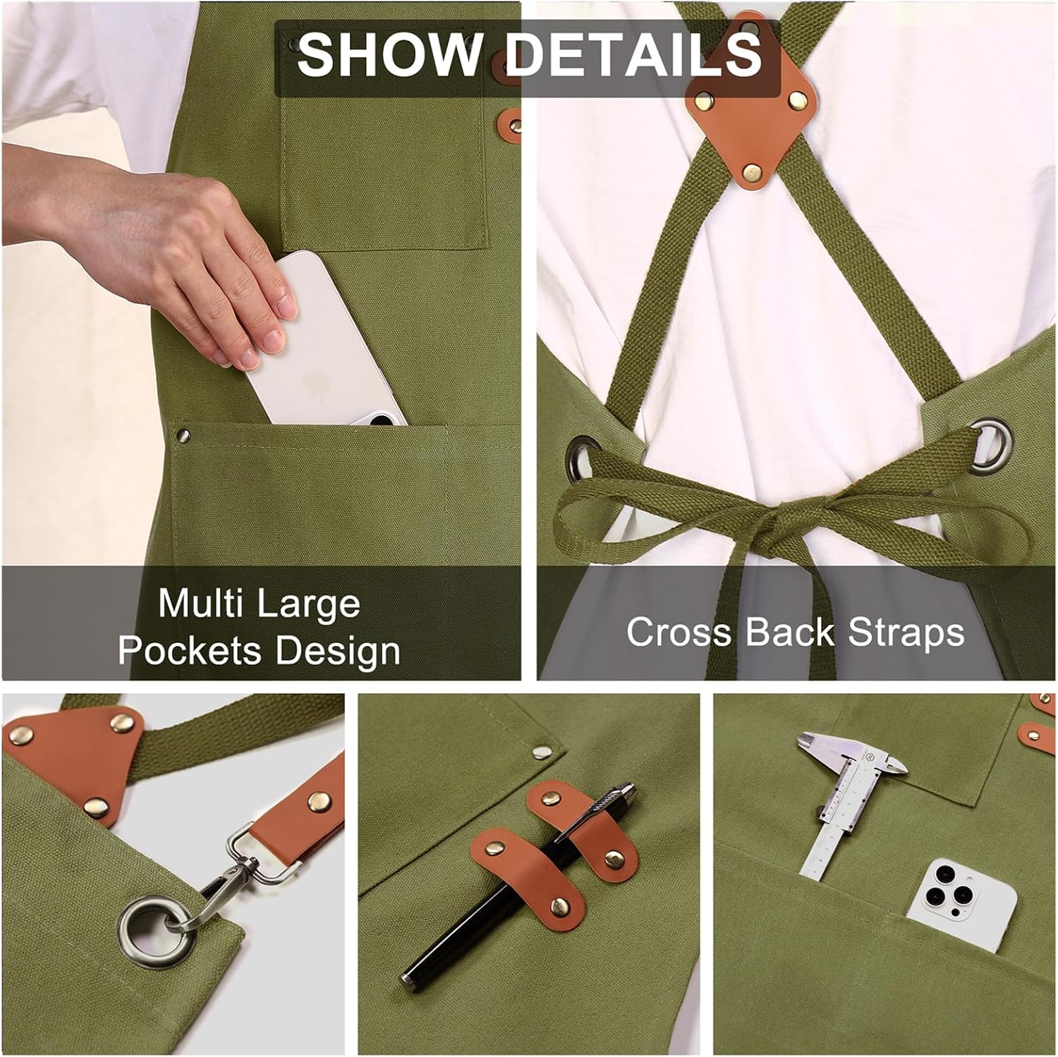 ZOMAO Chef Apron for Women Men with Large Pockets, Cotton Canvas Cross Back Waterproof Work Aprons for Kitchen Cooking Bib