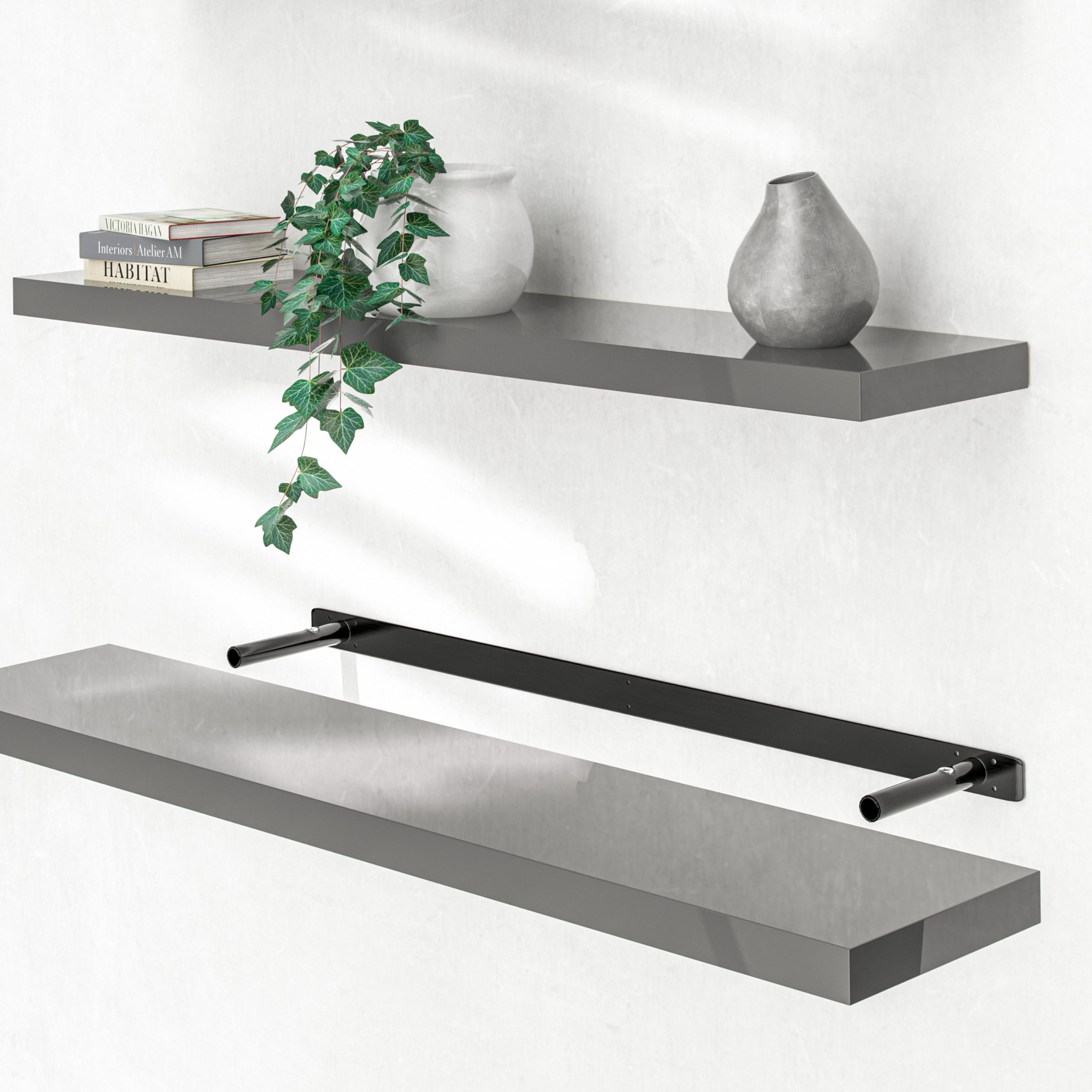 Casaria freischwebendes Wandregal aus Holz grau, 110 cm, Halterung, Tragkraft 15 kg, Hochglanz