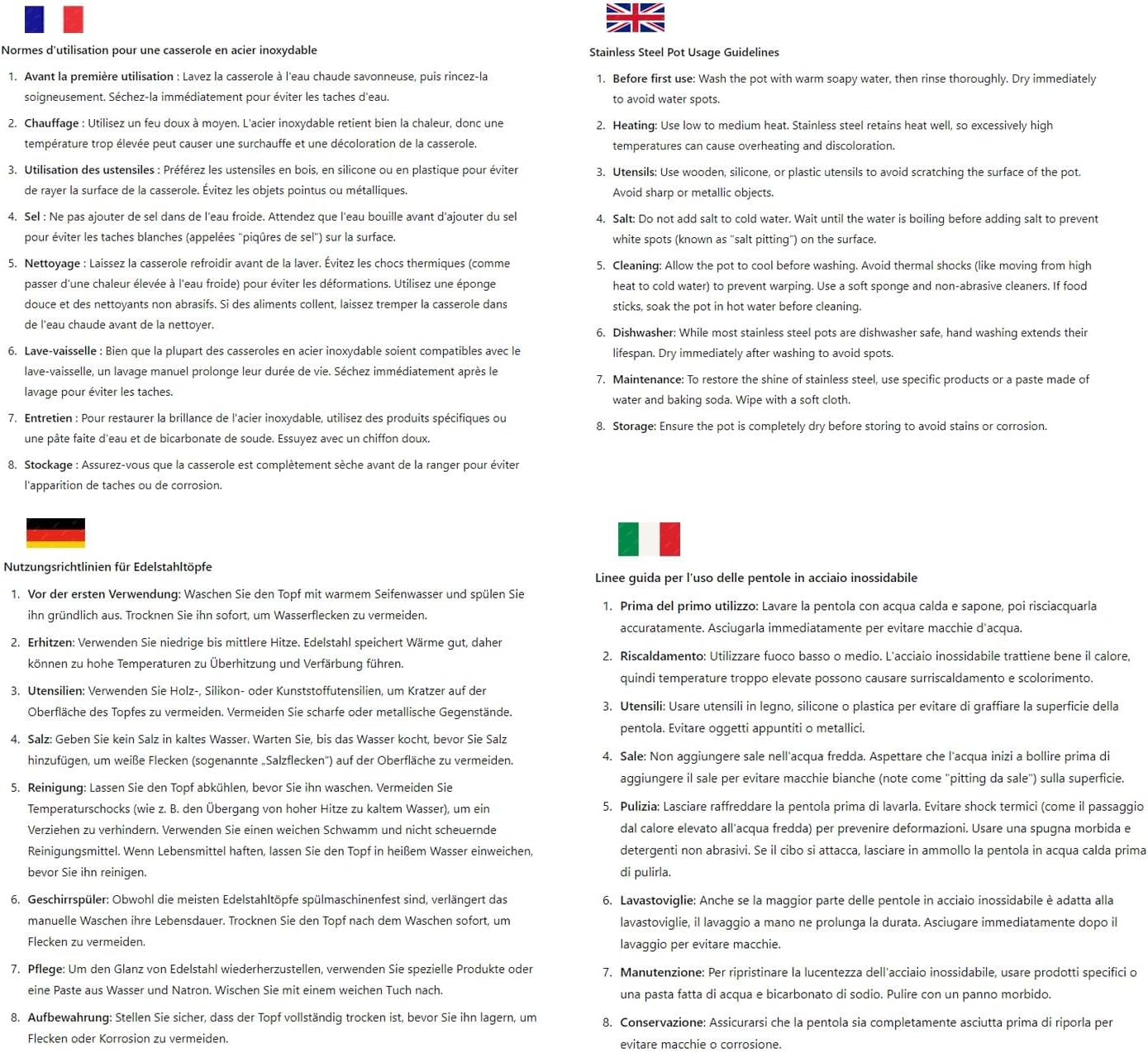 Four - OI16 Stainless Steel Saucepan 18/10 with 16 cm Diameter x 16 cm Height