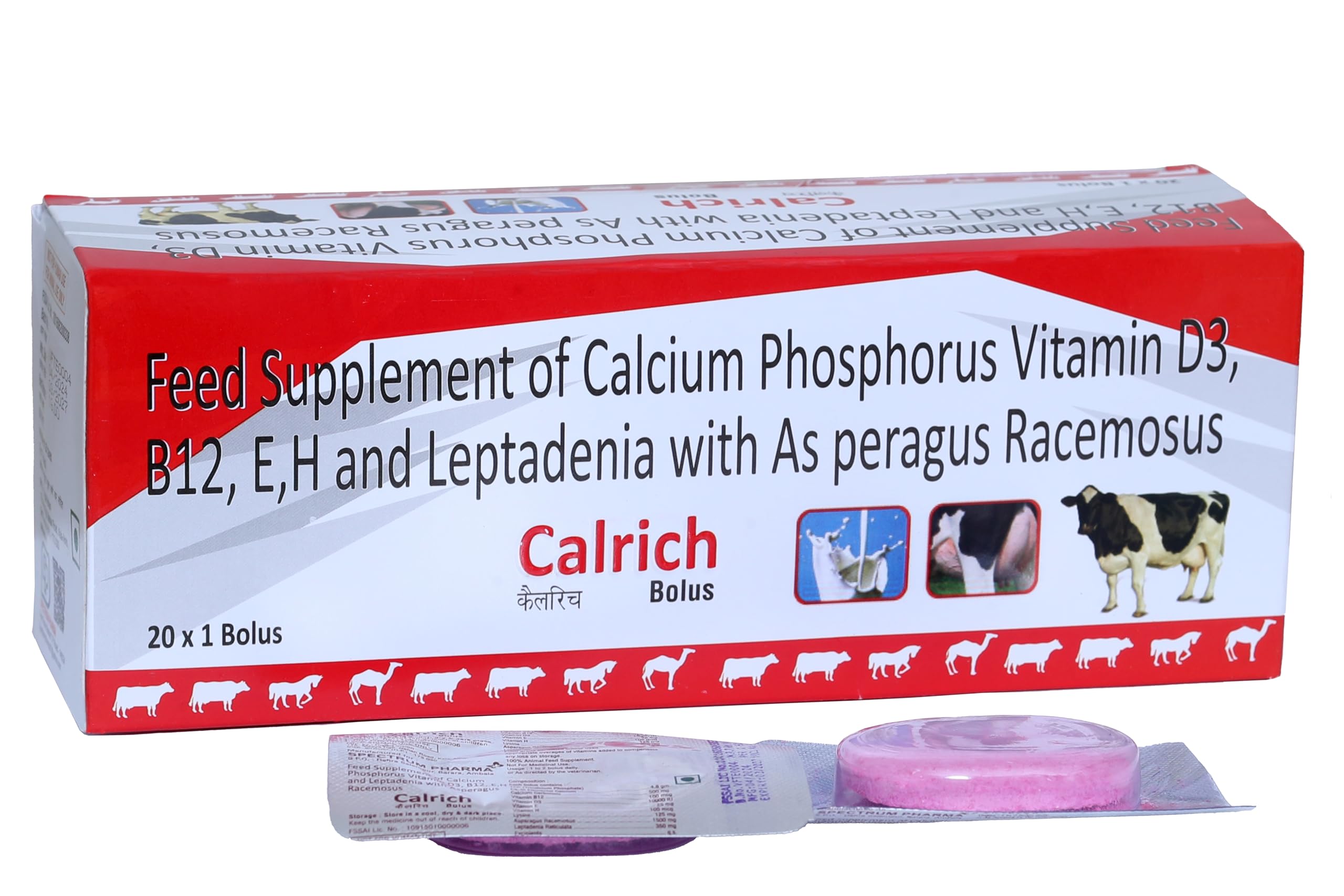 CALRICH Bolus Feed Supplement of Calcium Phosphorus Vitamin D3, B 12, E H and Leptadenia with Asperagus Racemosus,for Large Animals Cows & Buffalo s (20 Bolus Pack) (B0C3XSWW5J) Amazon Price History, Amazon Price Tracker