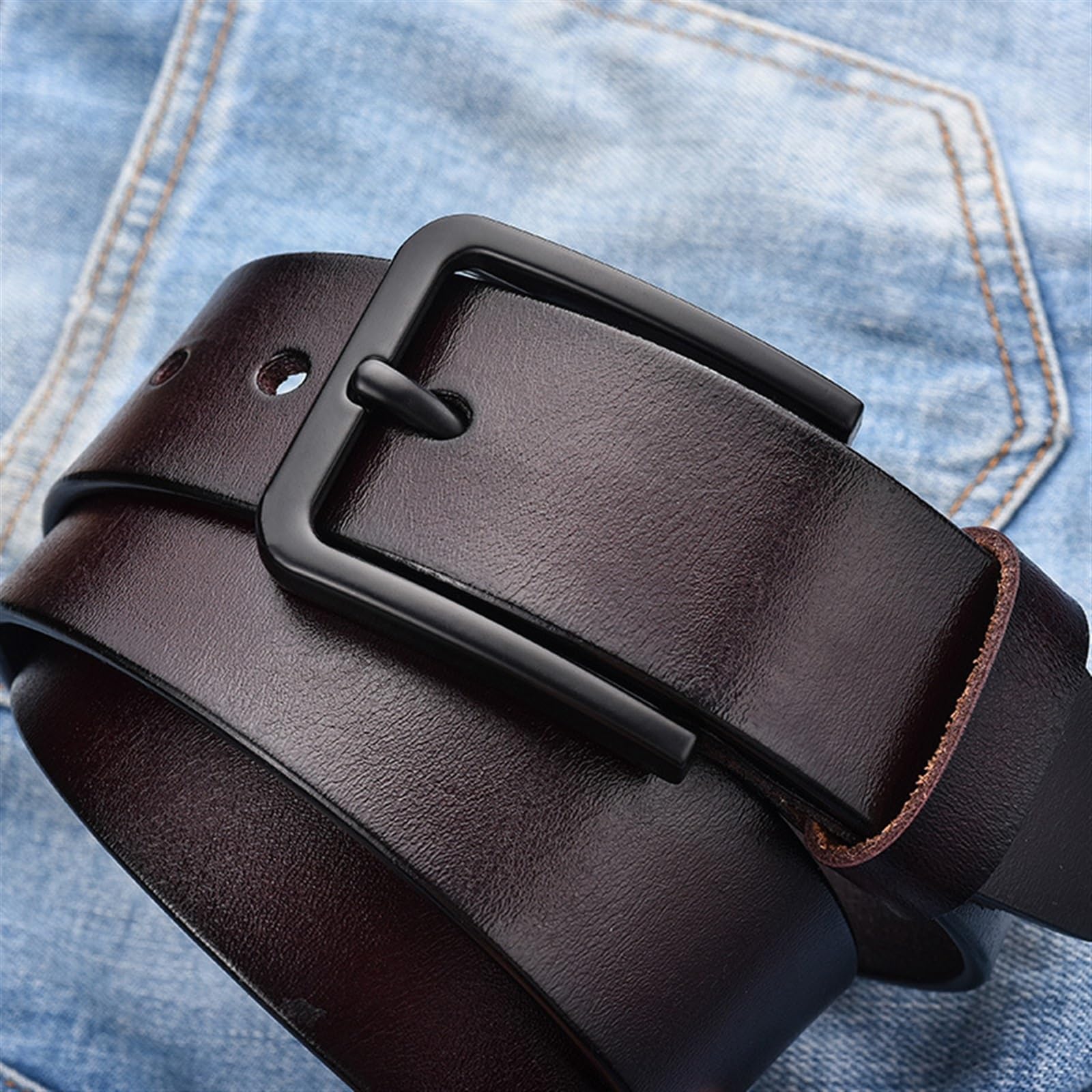 Cinturón Ajustable de Cuero Genuino, Cinturón de Cuero Genuino for Hombre, Cinturones Masculinos clásicos Vintage con Hebilla Negra, cinturón de Cuero for Hombre(Black,105CM)