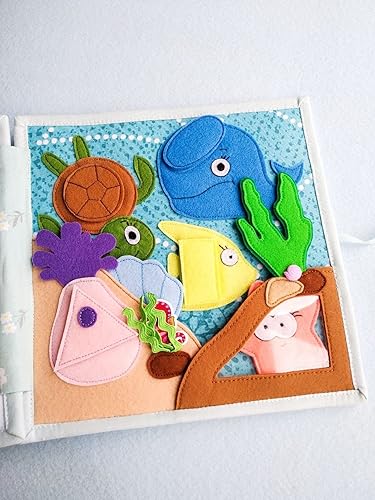 Miniatura 6 de Libro tranquilo para bebés Jardín y mar, libro de fieltro para habilidades motoras finas, juguete Montessori, libro ocupado de actividades para